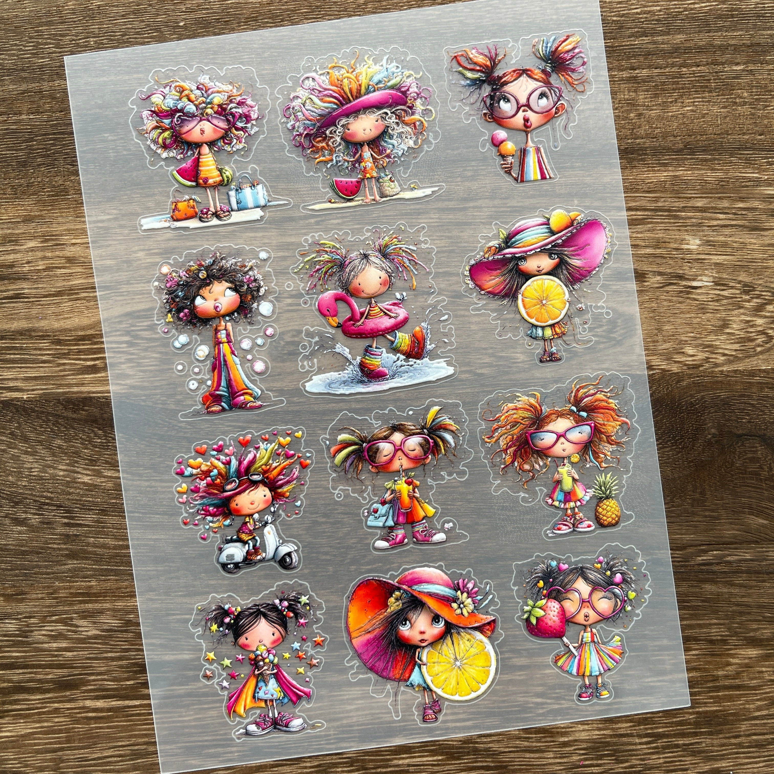 3D Summer girl PET Stickers 1pcs