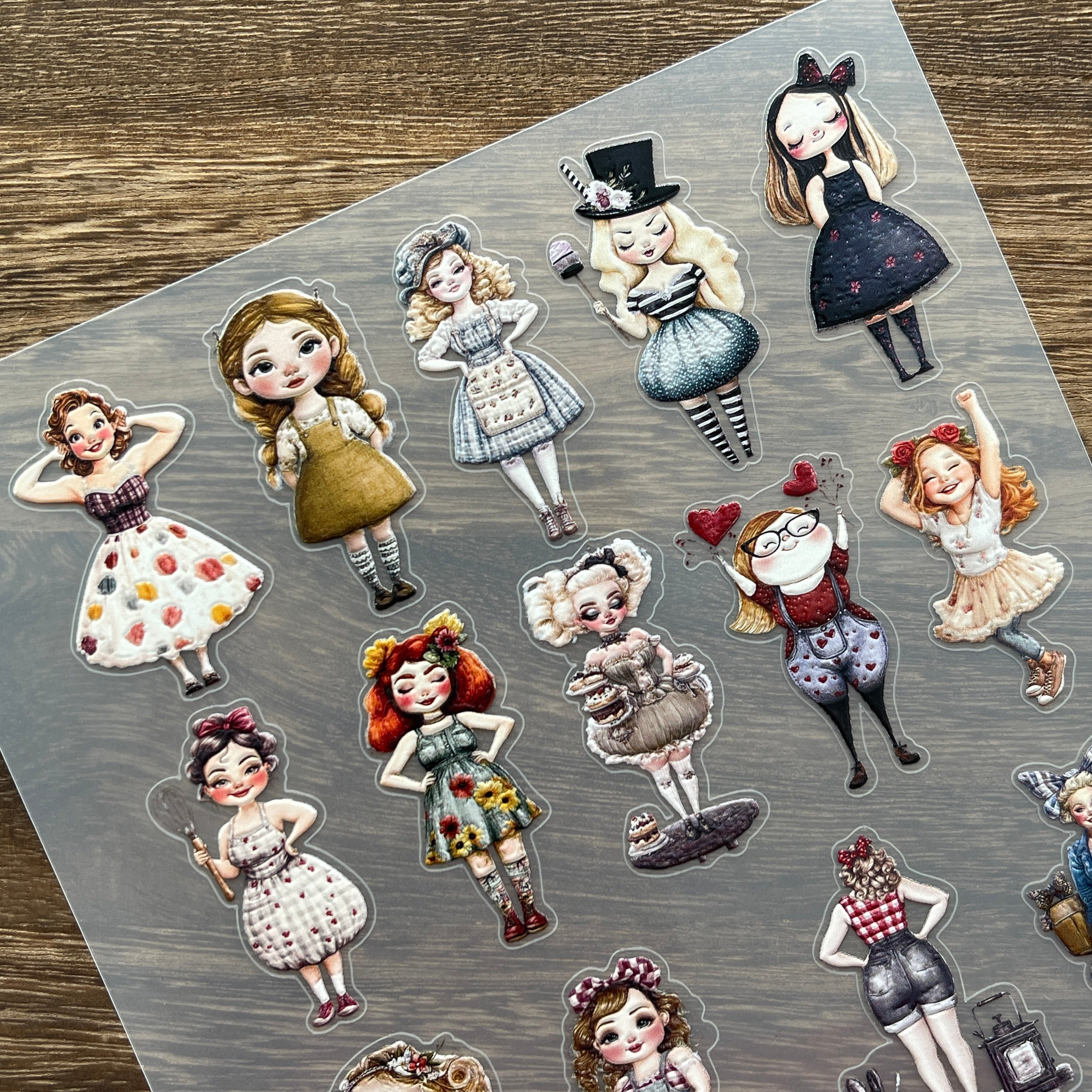 3D Cartoon girl PET Stickers 1pcs