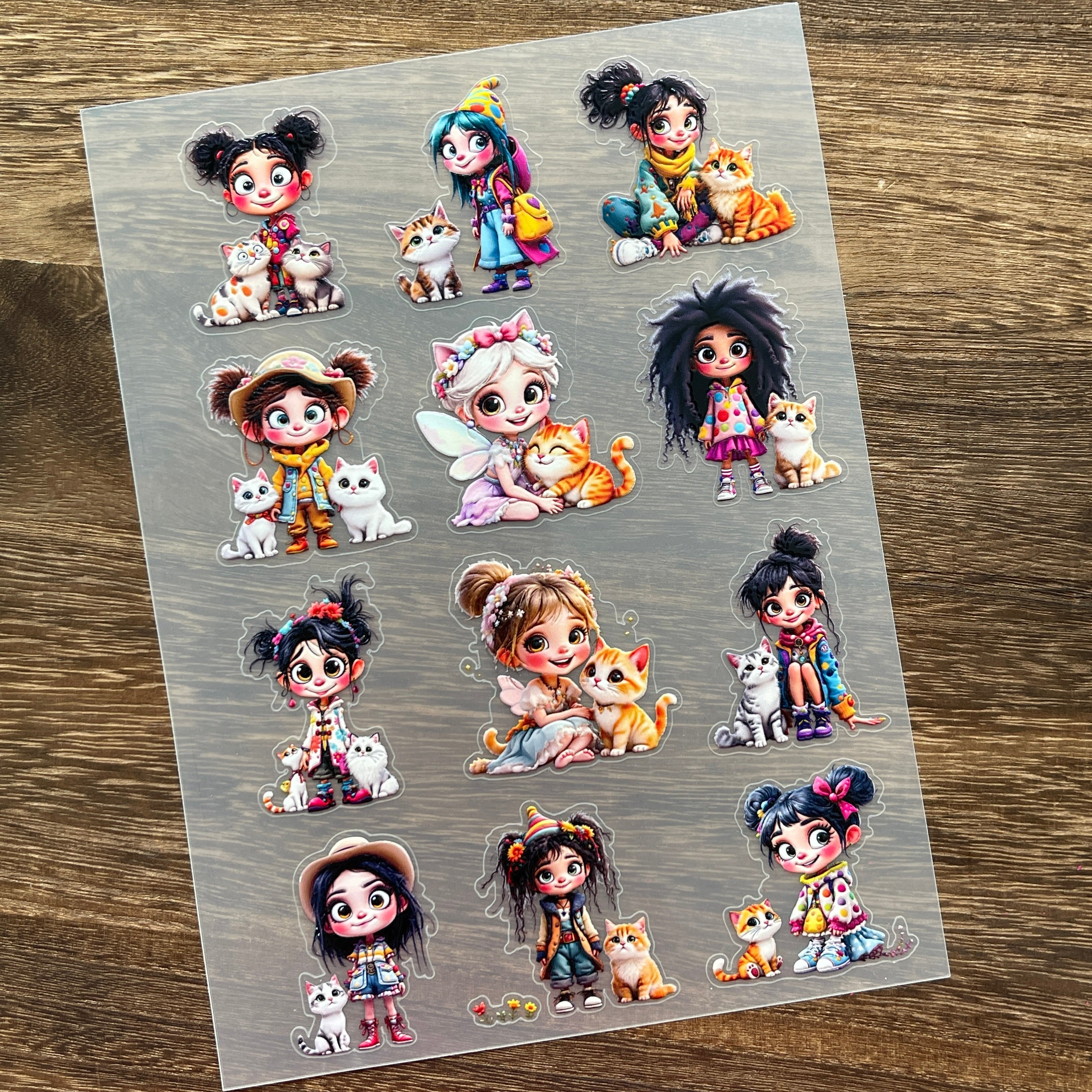3D Big-eyed girl and cat PET Stickers 1pcs
