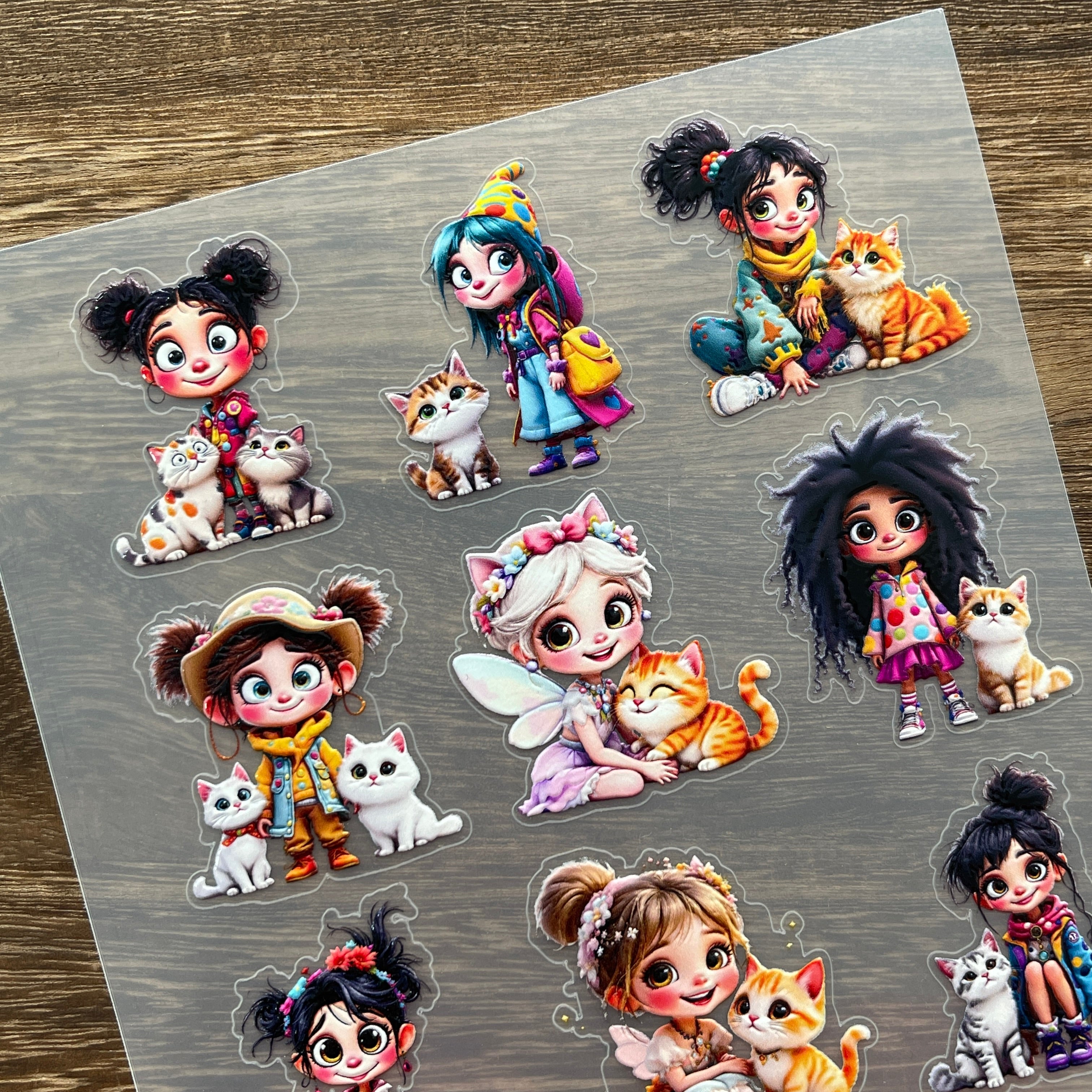 3D Big-eyed girl and cat PET Stickers 1pcs