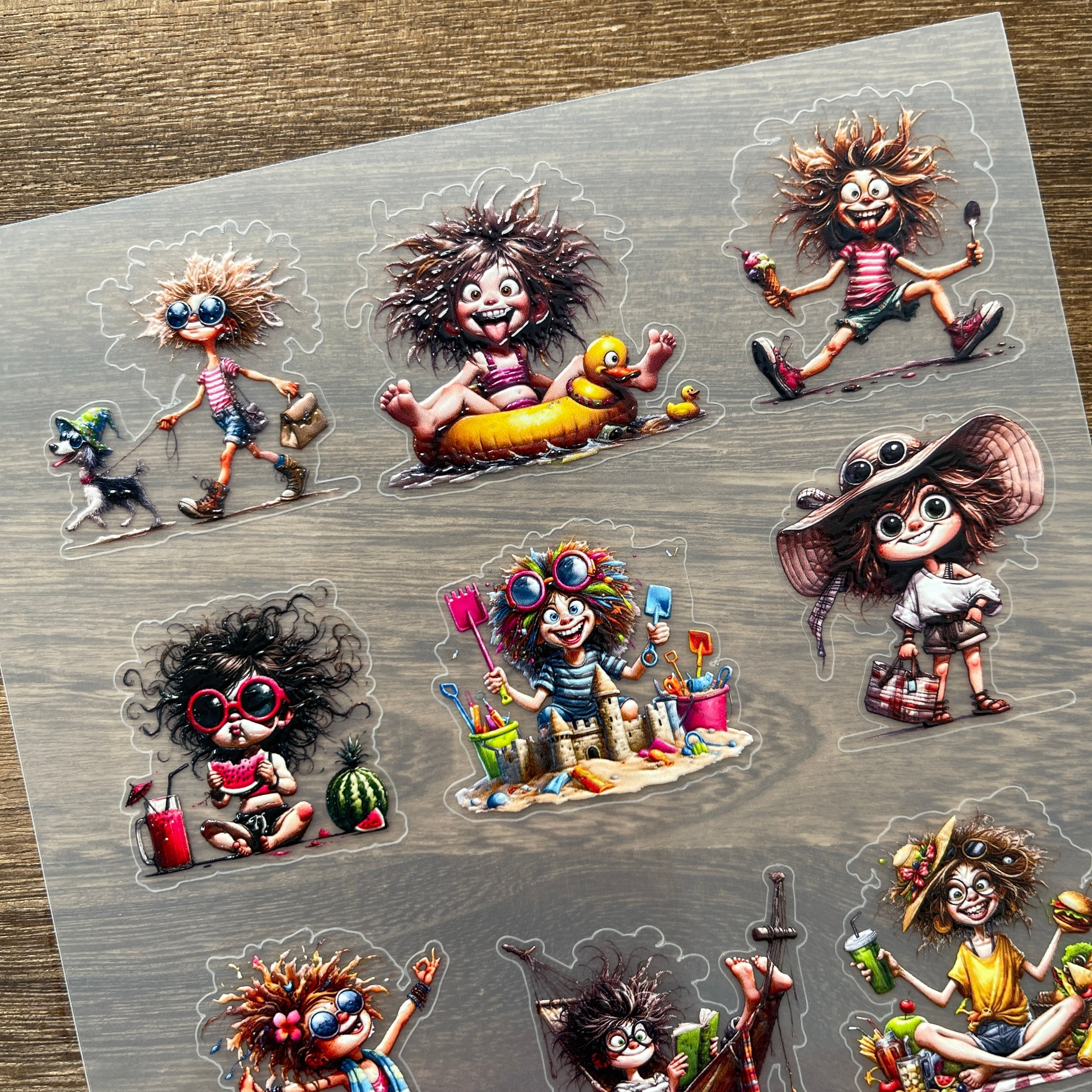 3D Summer Quirky Girl PET Stickers 1pcs