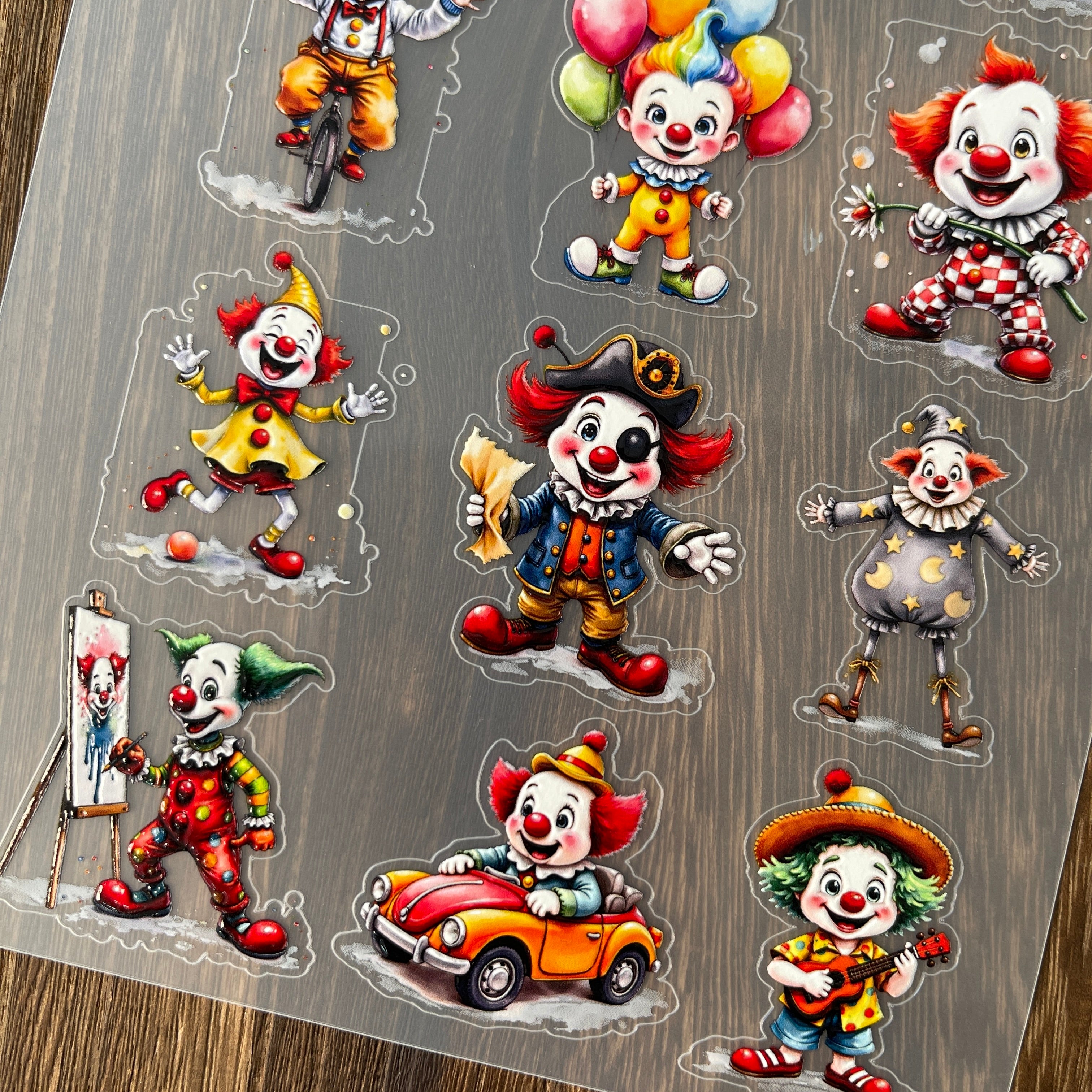 3D Cute clown PET Stickers 1pcs