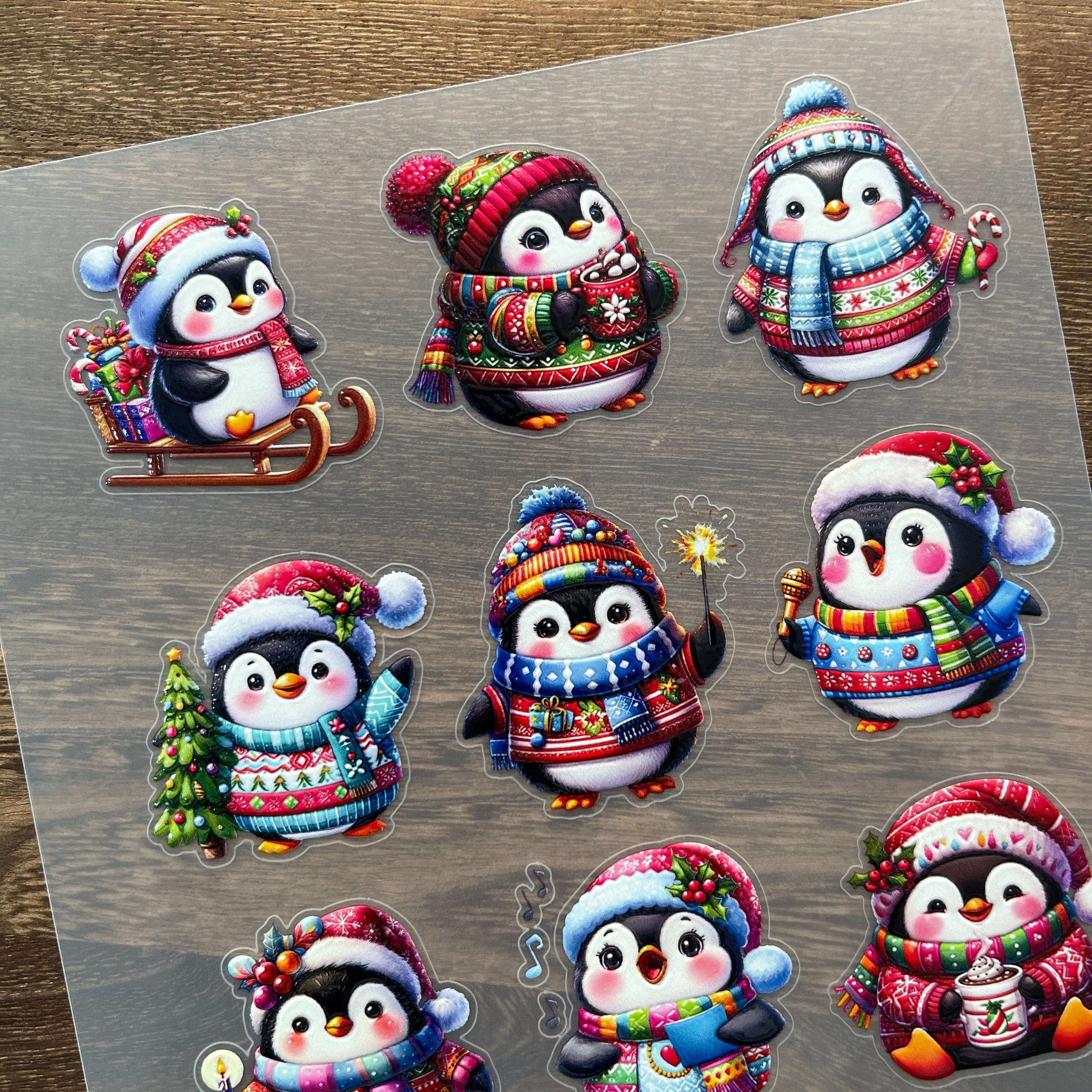 3D Christmas penguin PET Stickers 1pcs