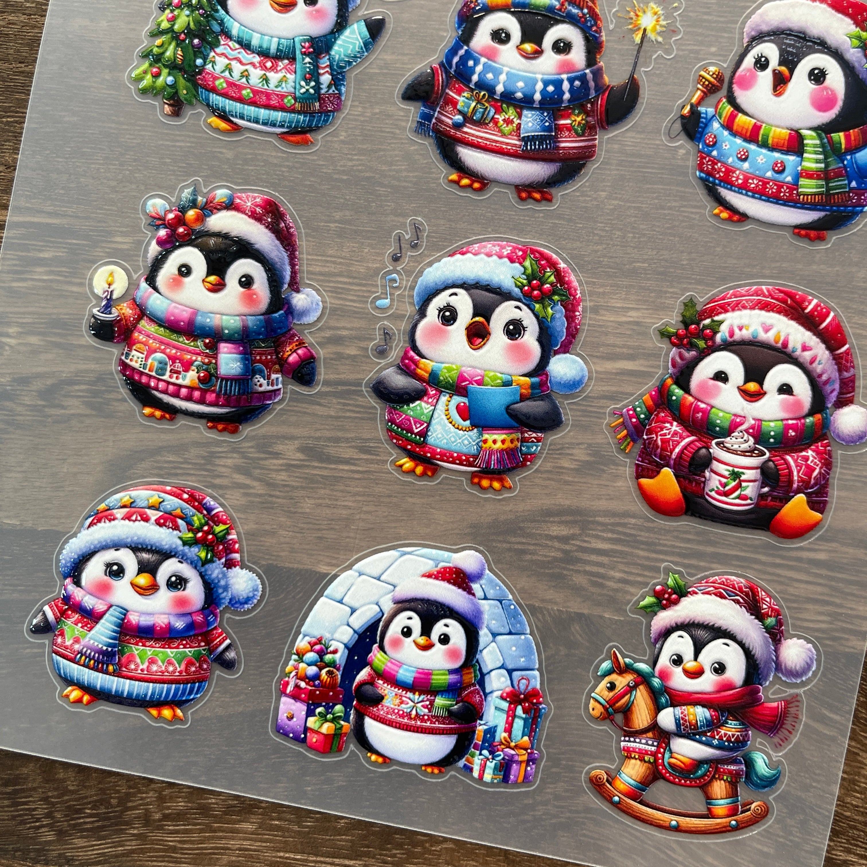 3D Christmas penguin PET Stickers 1pcs