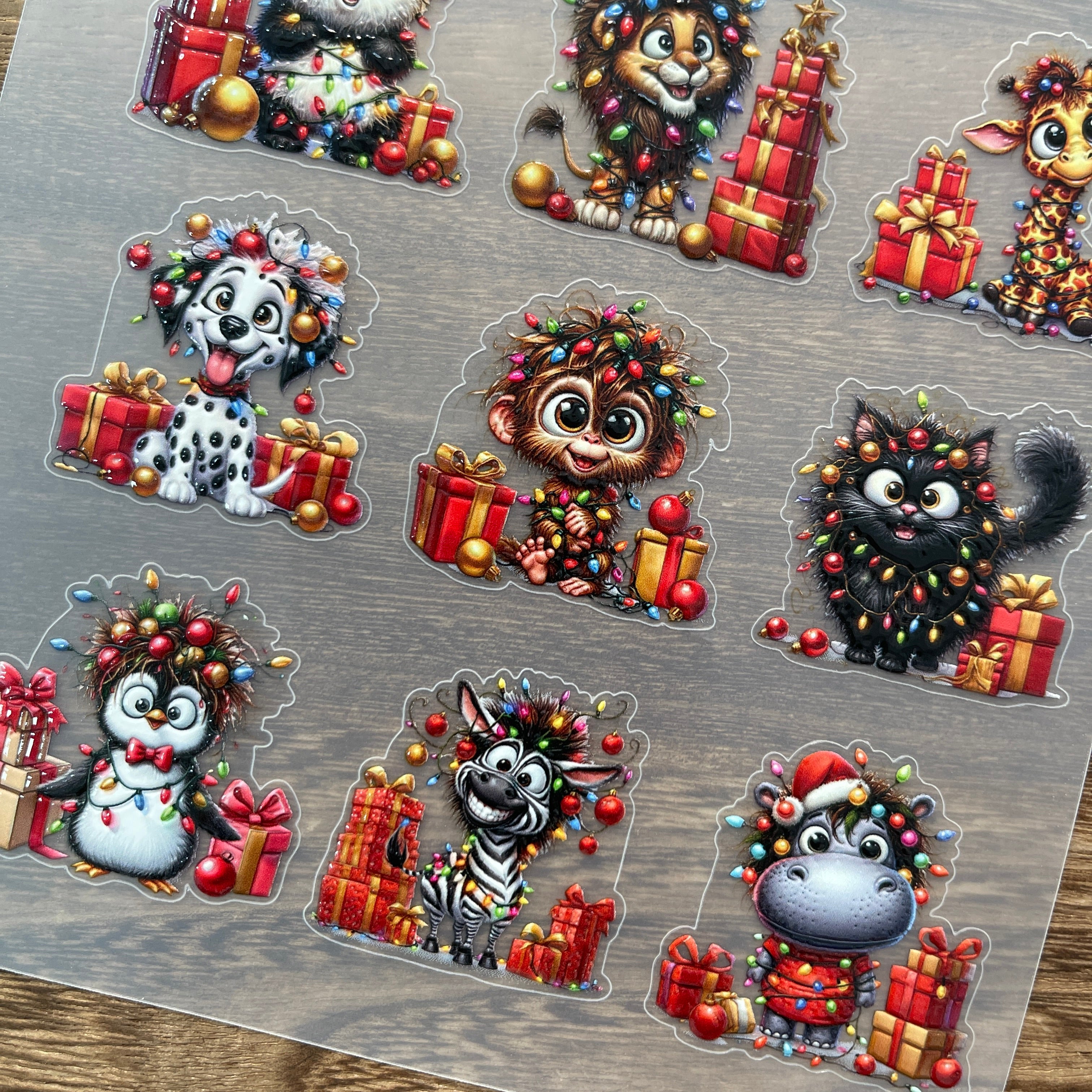 3D Christmas animal lights PET Stickers 1pcs