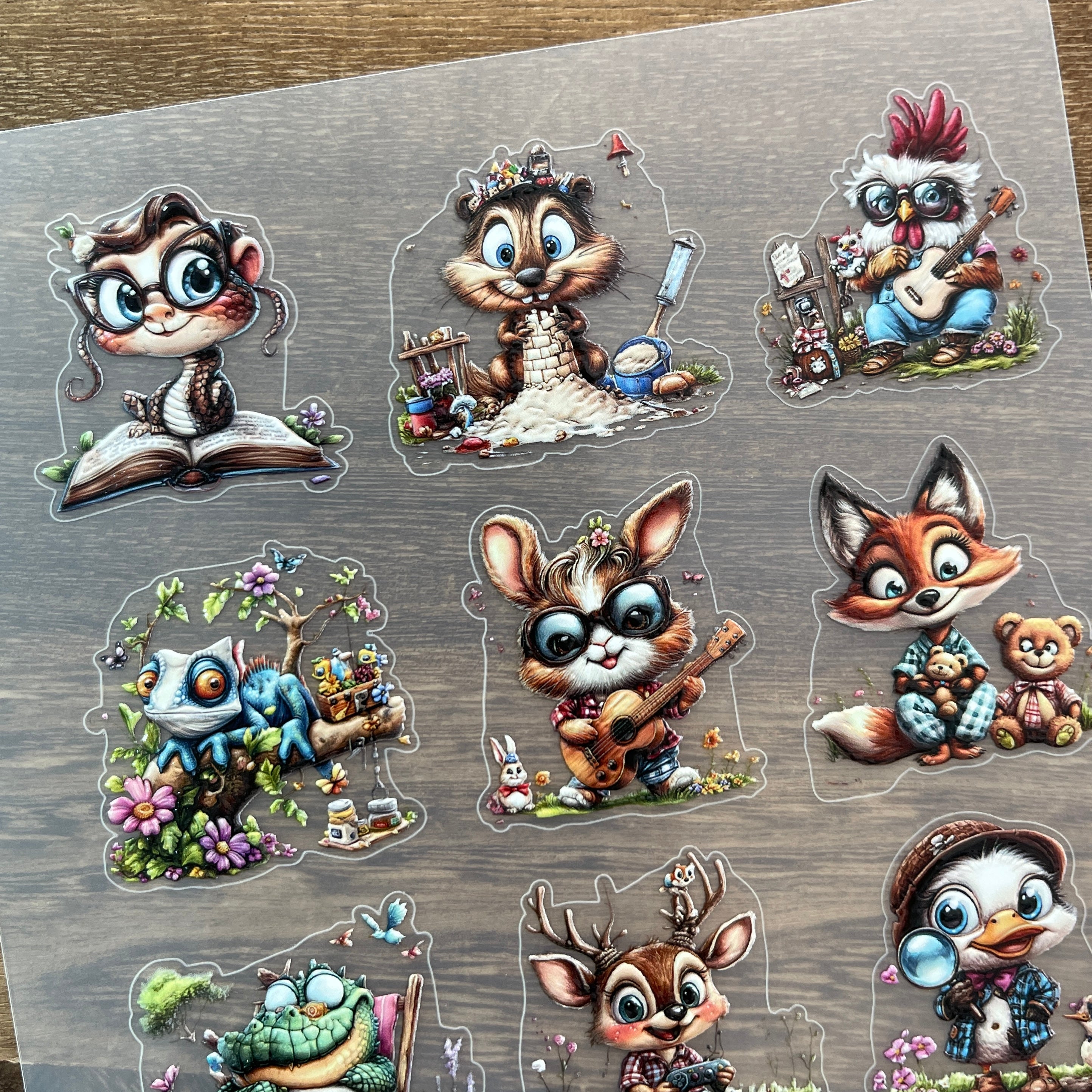 3D Watercolor animals PET Stickers 1pcs