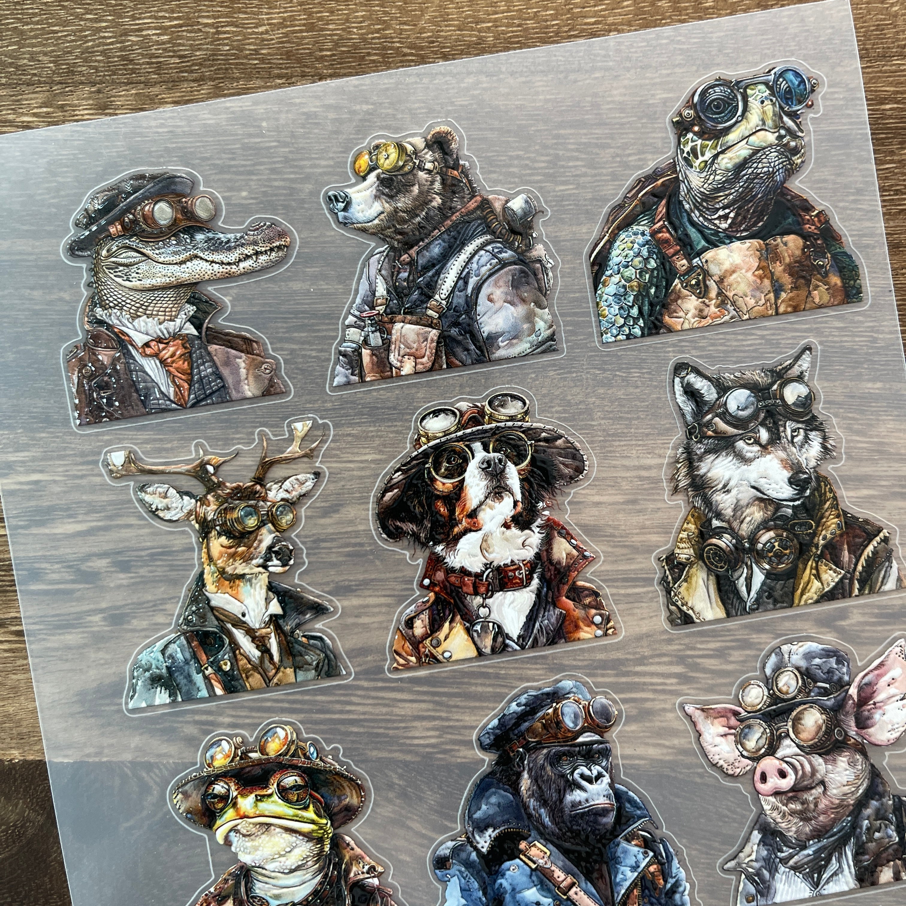 3D Steampunk Animal Pilot PET Stickers 1pcs