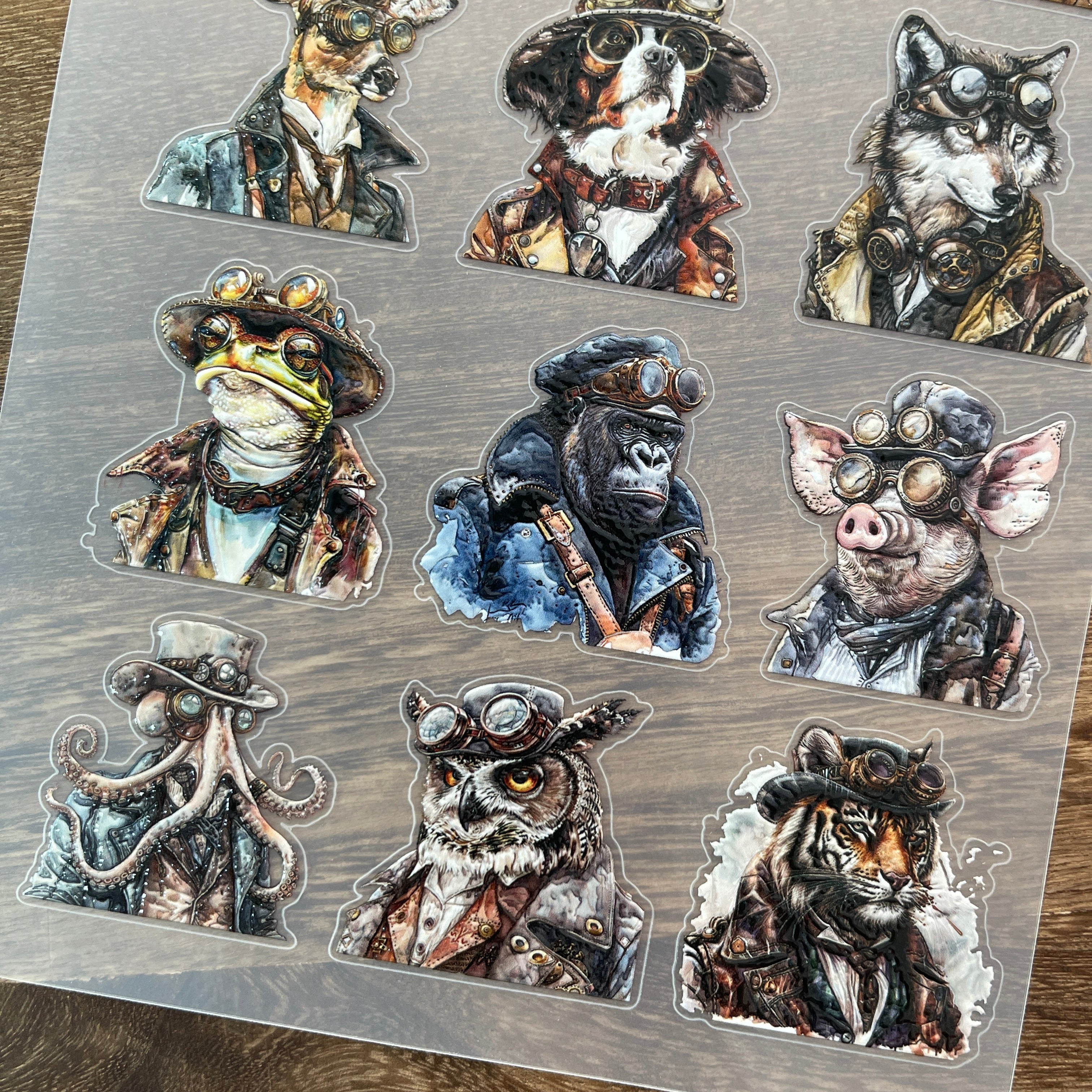 3D Steampunk Animal Pilot PET Stickers 1pcs