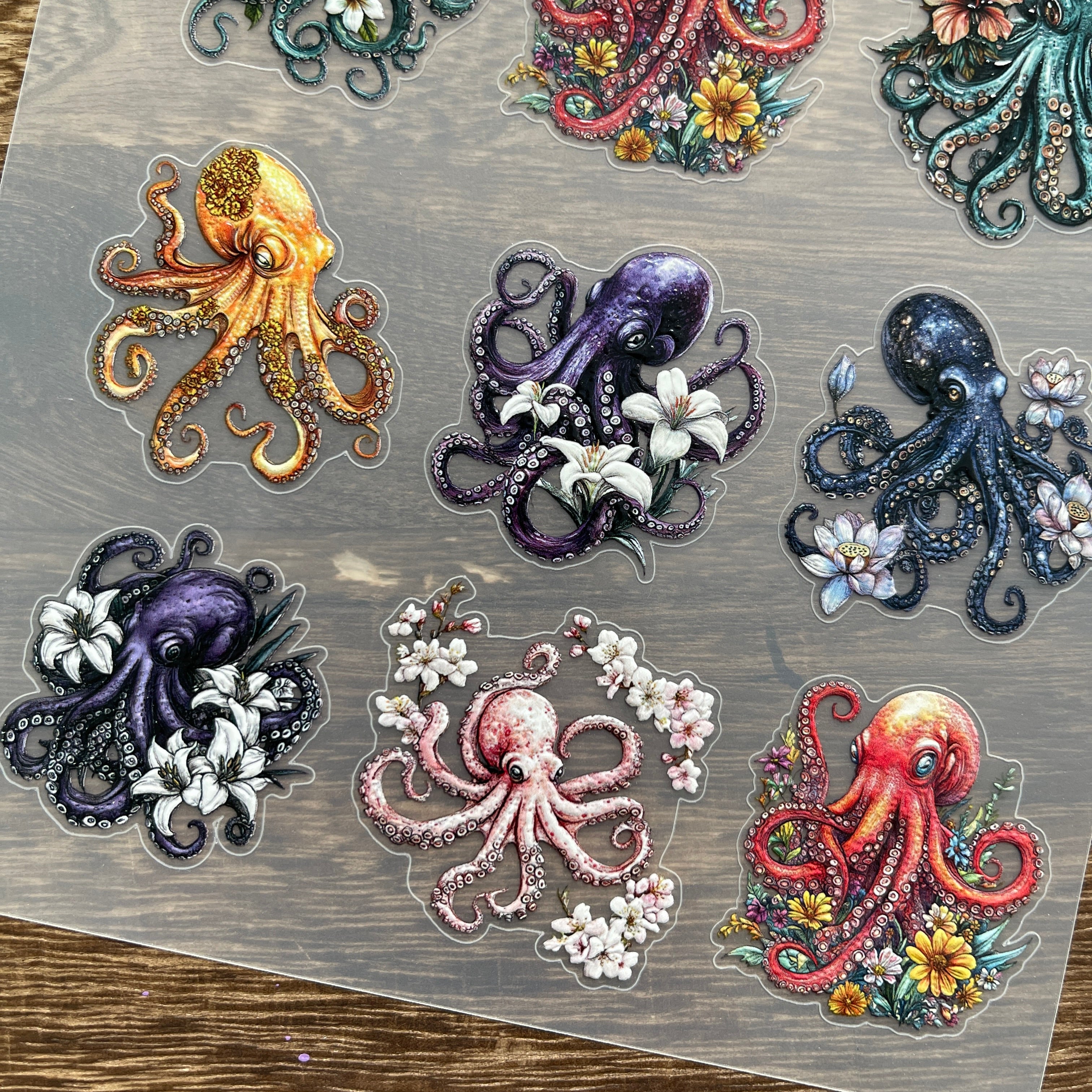 3D Floral octopus PET Stickers 1pcs