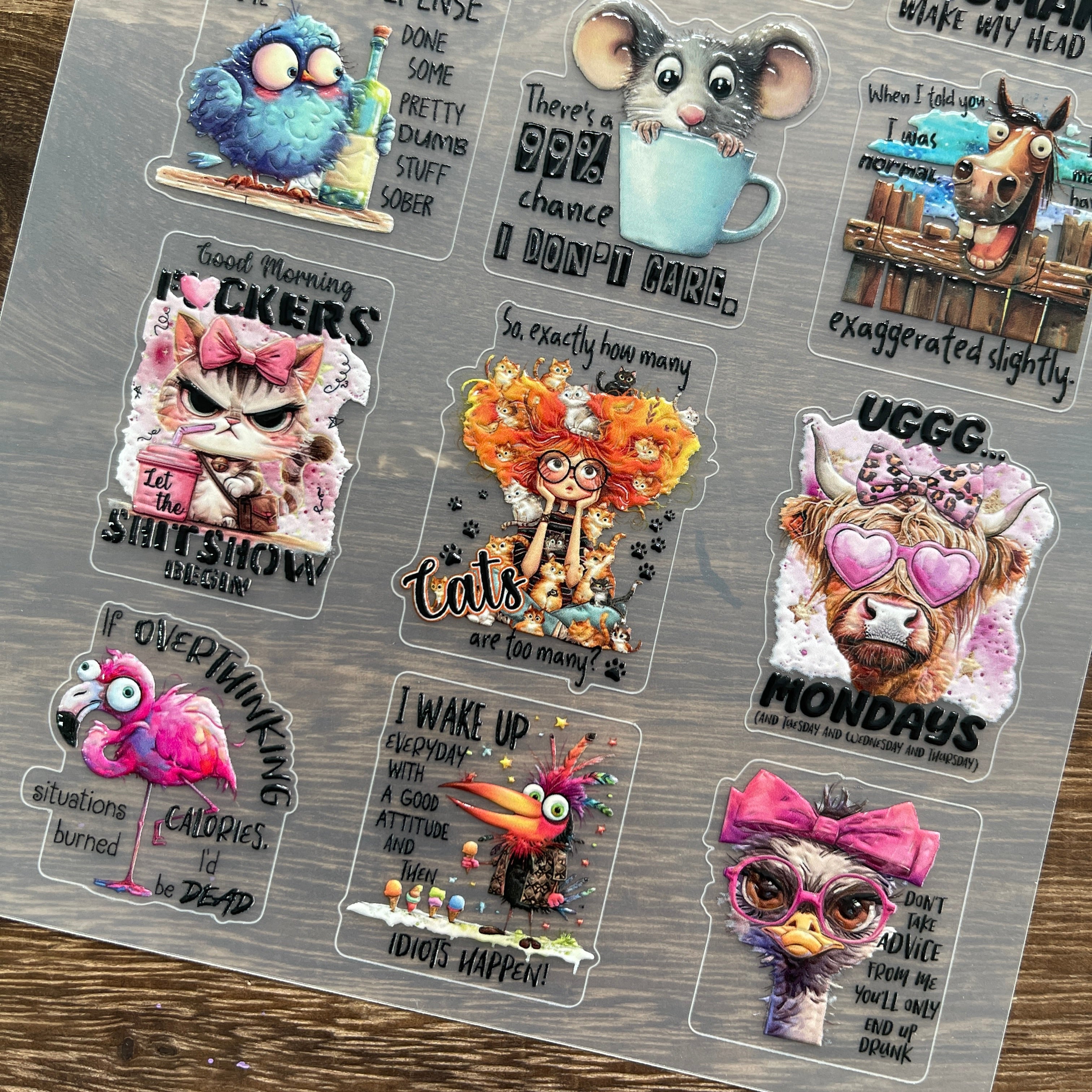 3D Animal humor quotes PET Stickers 1pcs