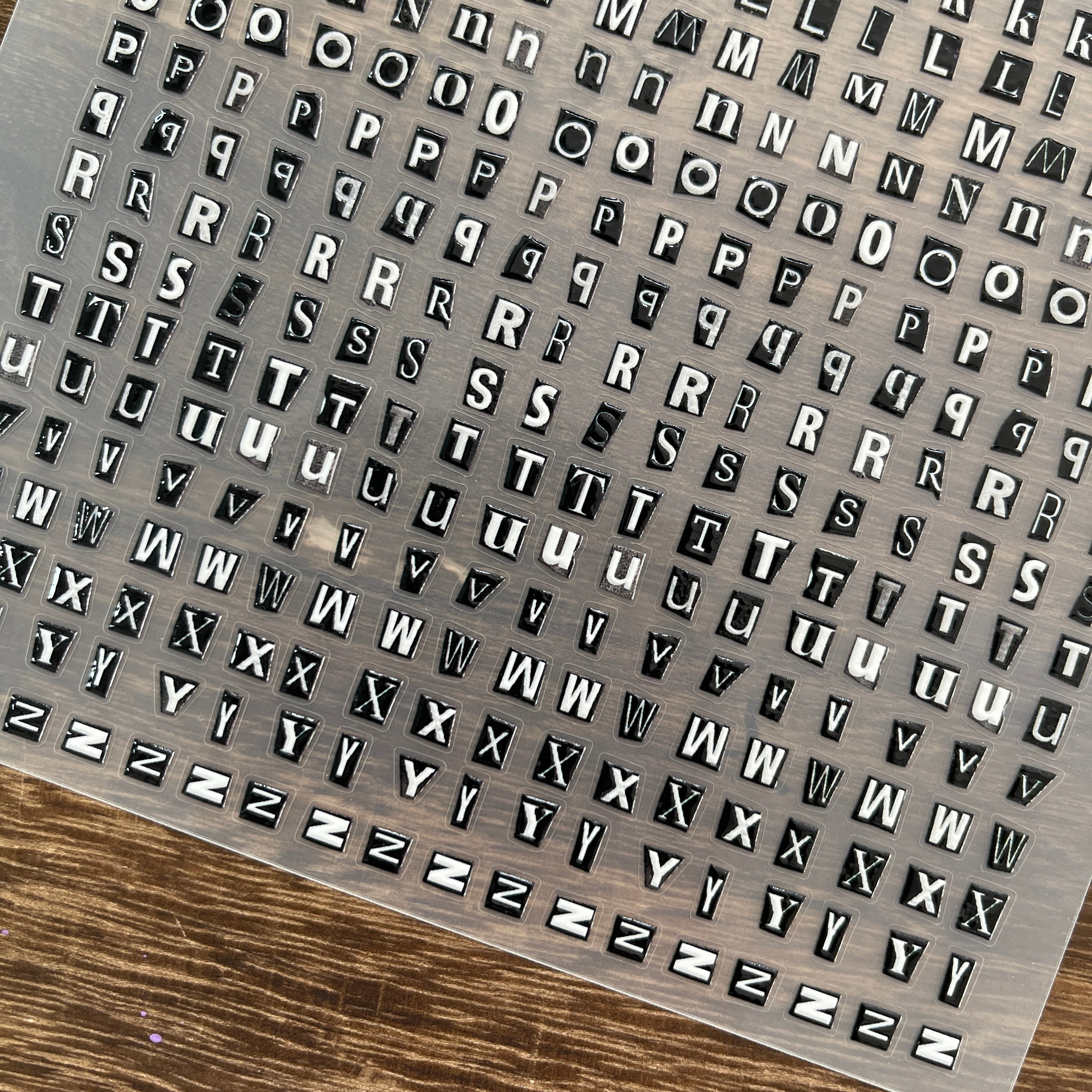 3D Mini black and white letters PET Stickers 1pcs