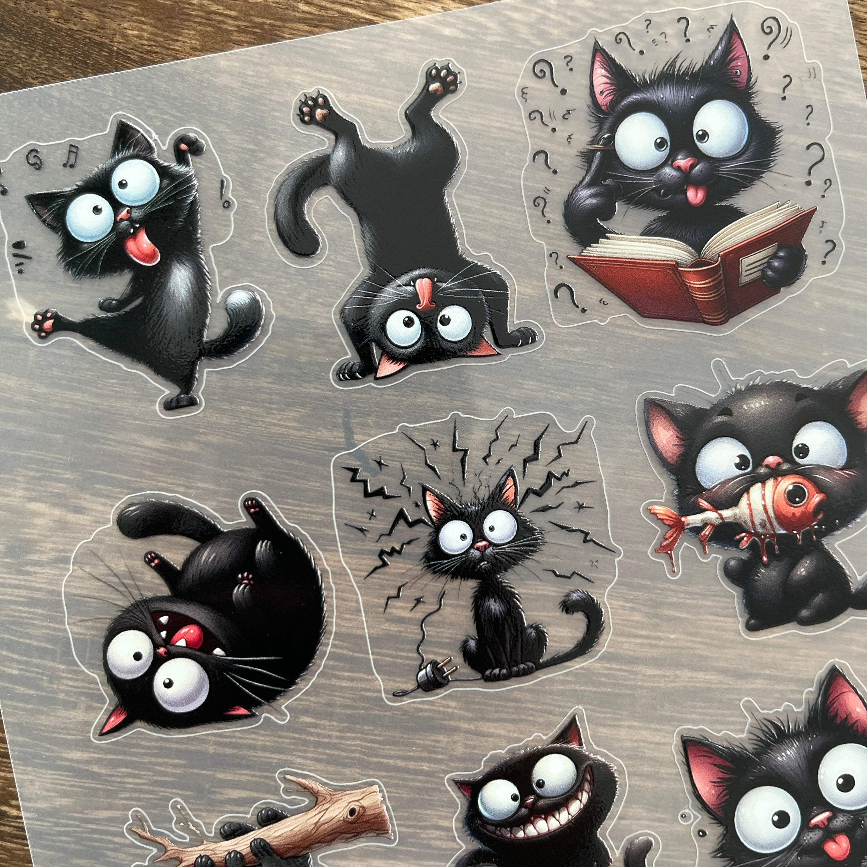 3D Mischievous Black Cat PET Stickers 1pcs