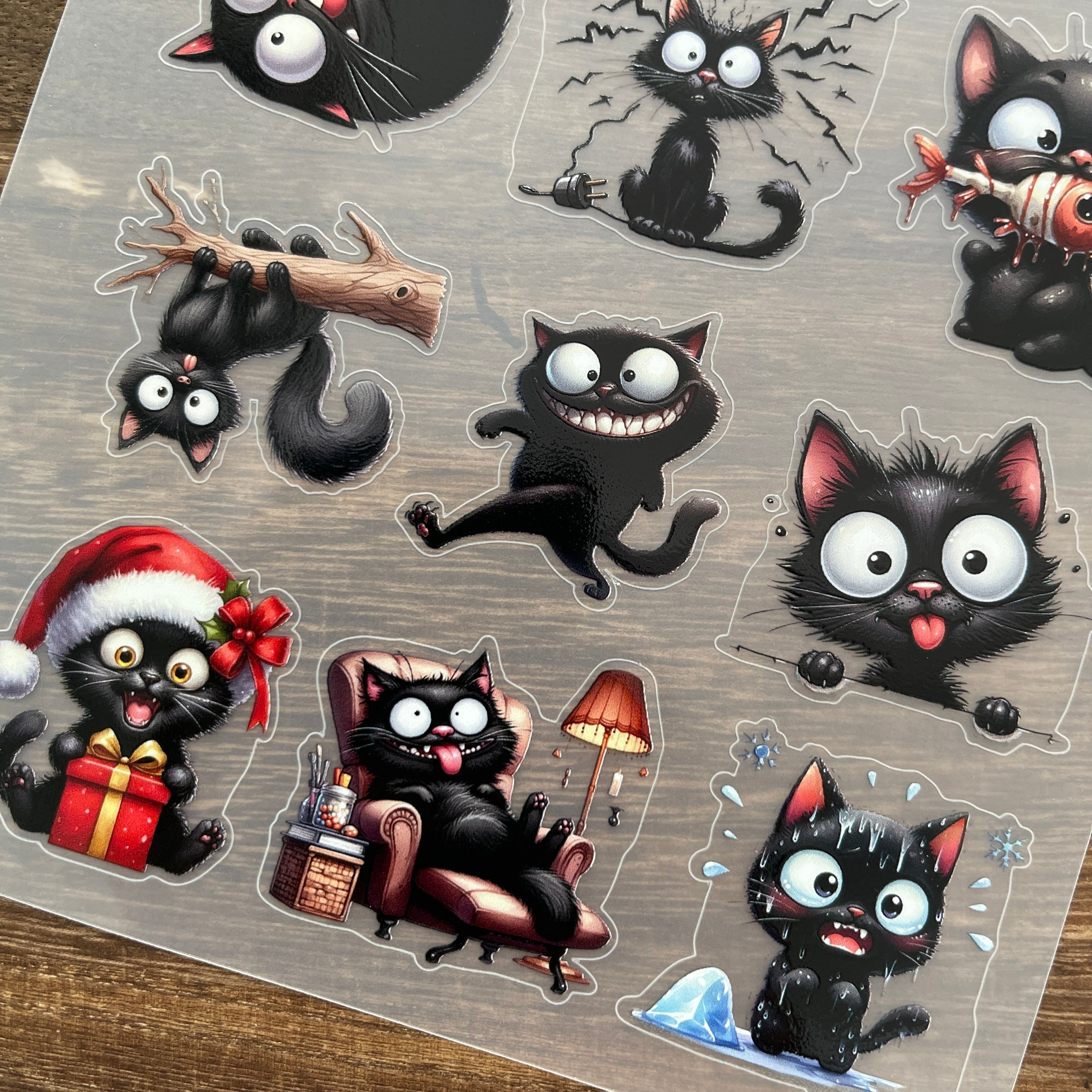 3D Mischievous Black Cat PET Stickers 1pcs