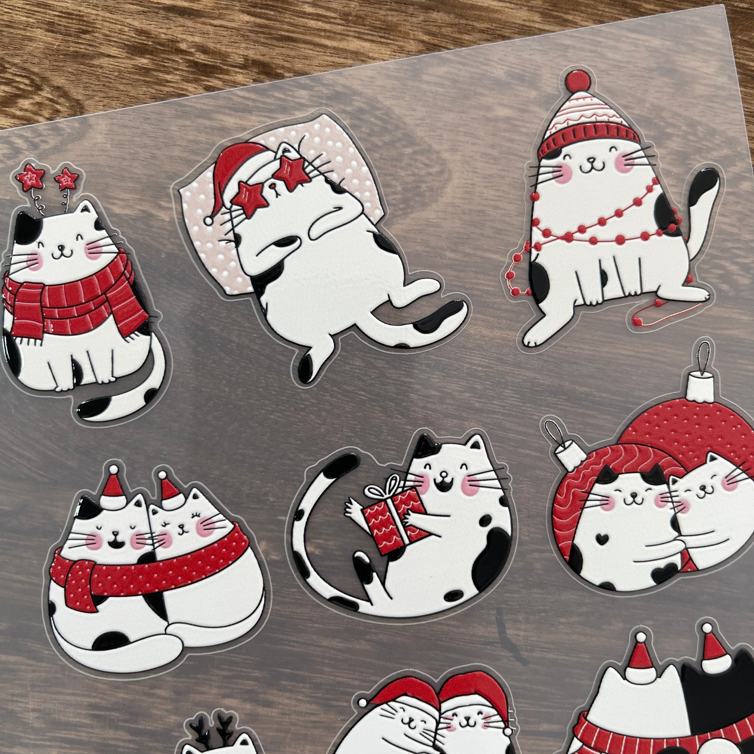 3D Christmas Cartoon line cat PET Stickers 1pcs