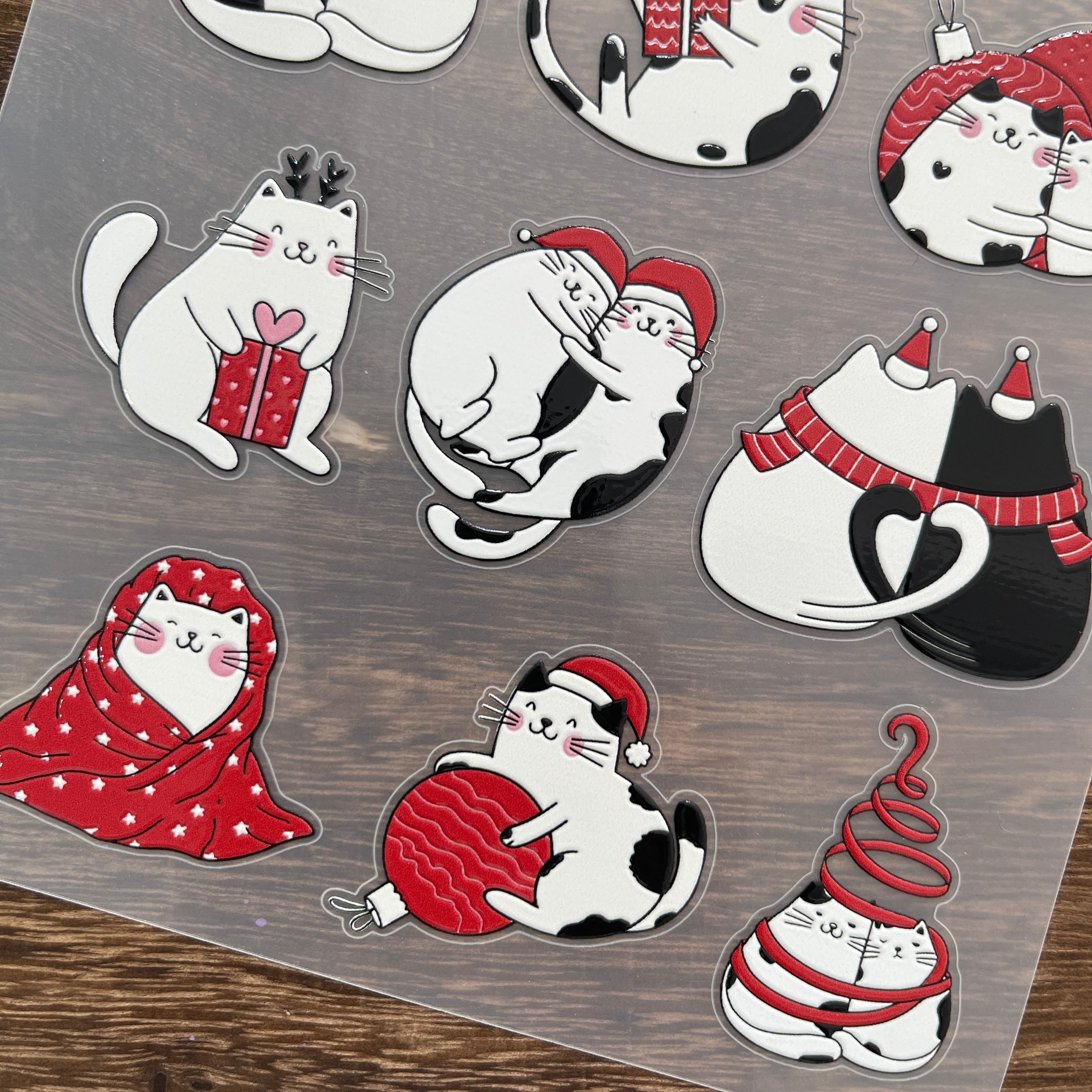 3D Christmas Cartoon line cat PET Stickers 1pcs