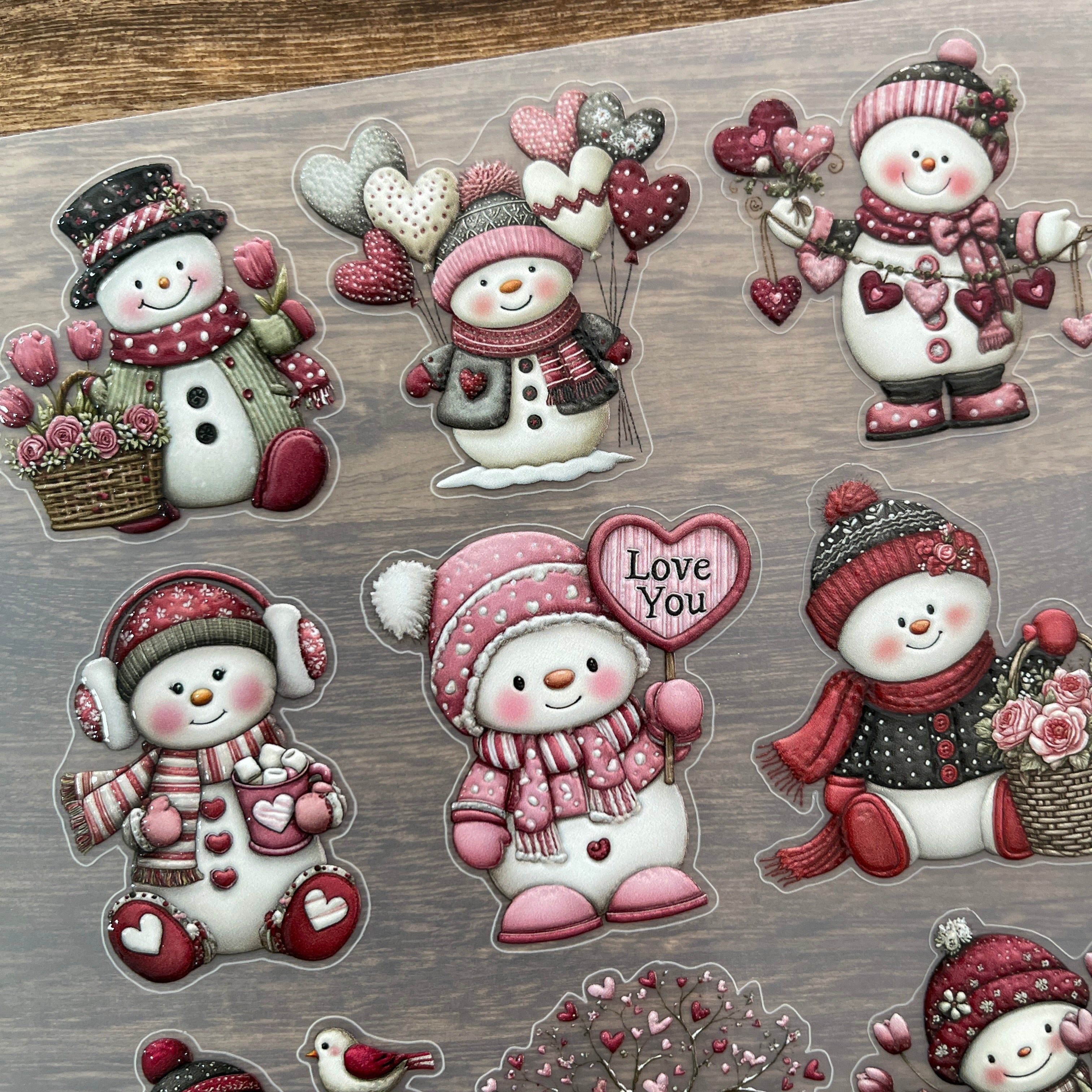 3D Valentine's Day Snowman PET Stickers 1pcs