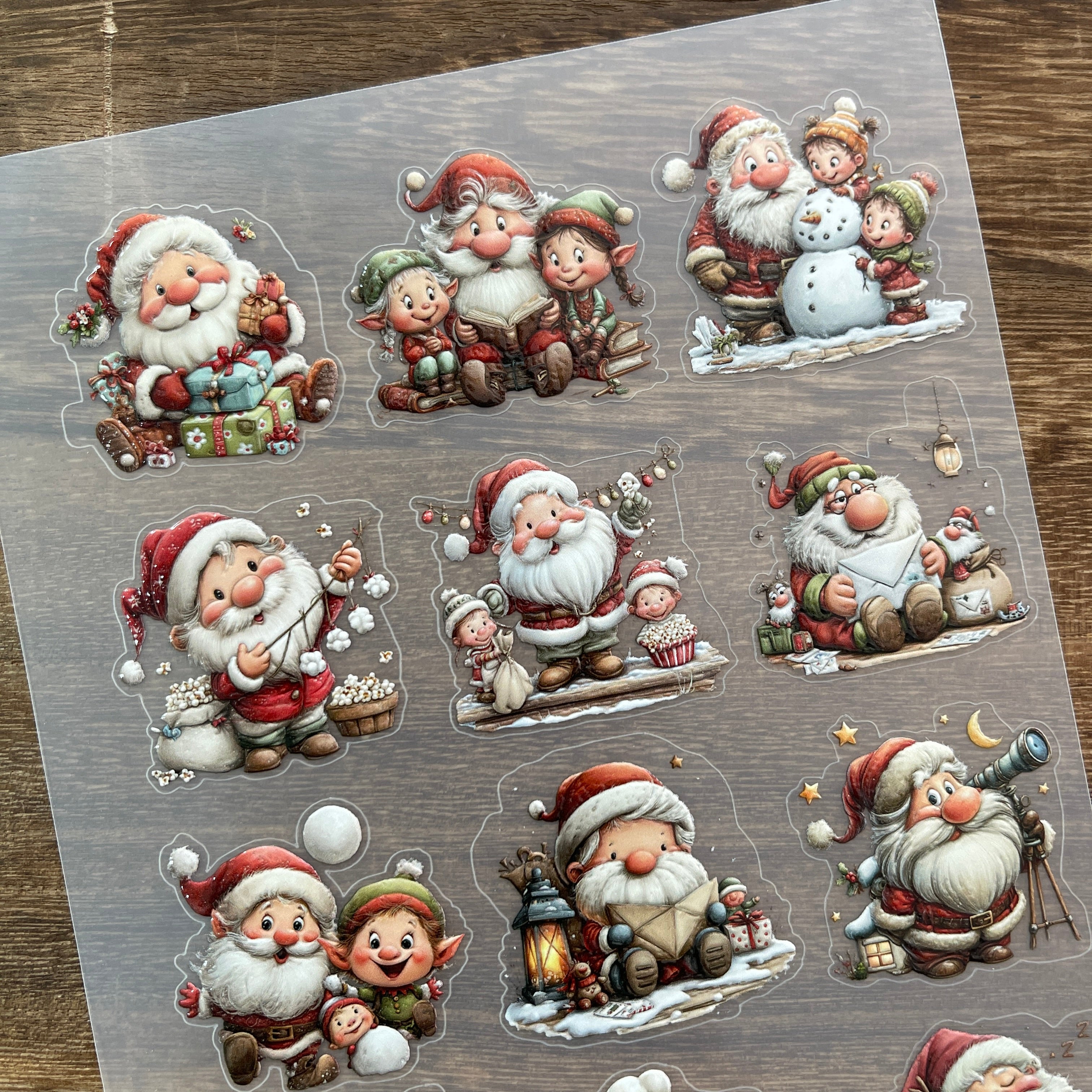 3D Santa claus and elves PET Stickers 1pcs