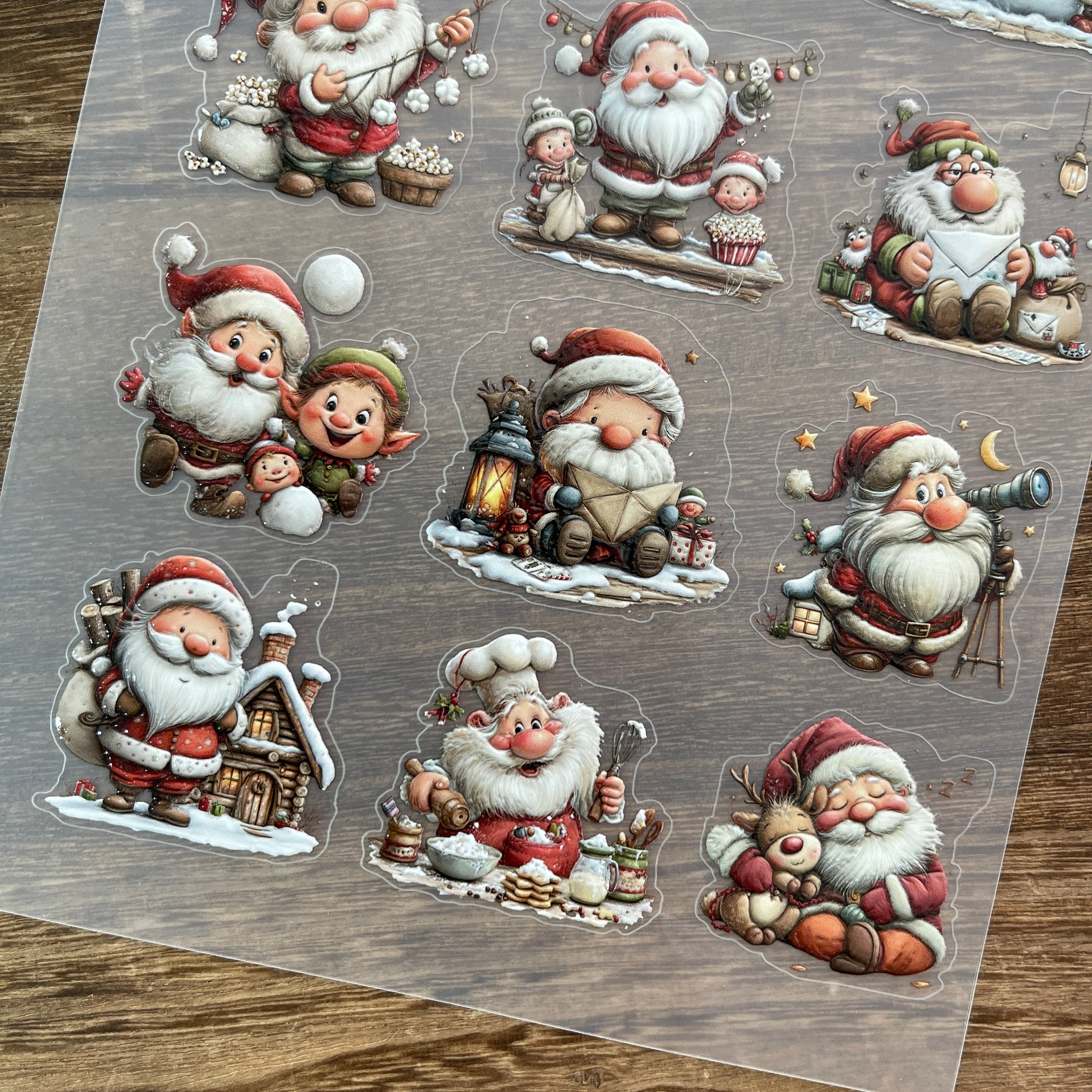 3D Santa claus and elves PET Stickers 1pcs