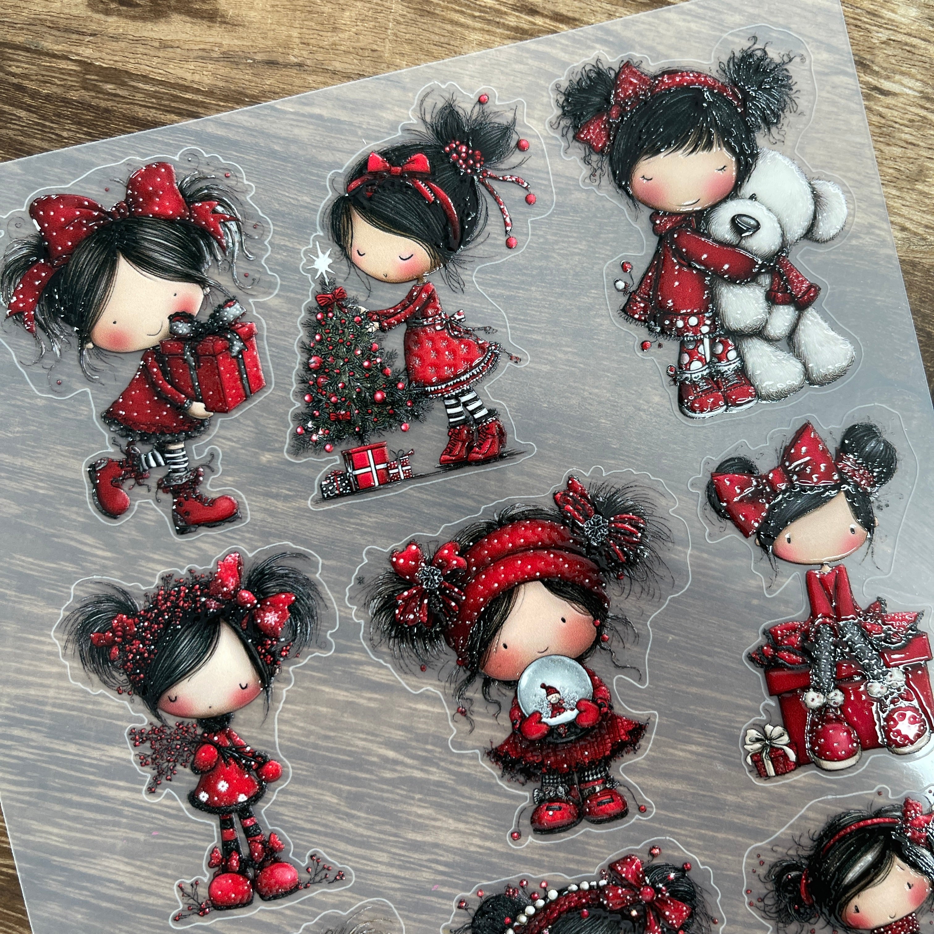 3D Christmas girl PET Stickers 1pcs