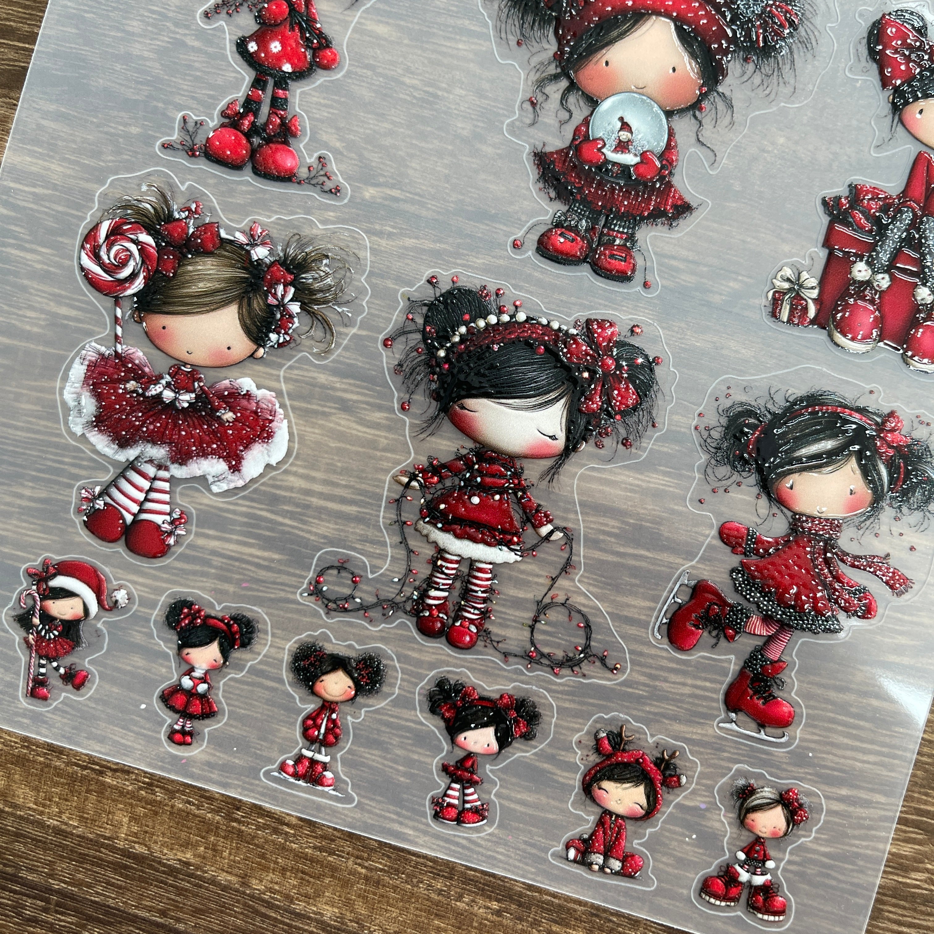 3D Christmas girl PET Stickers 1pcs