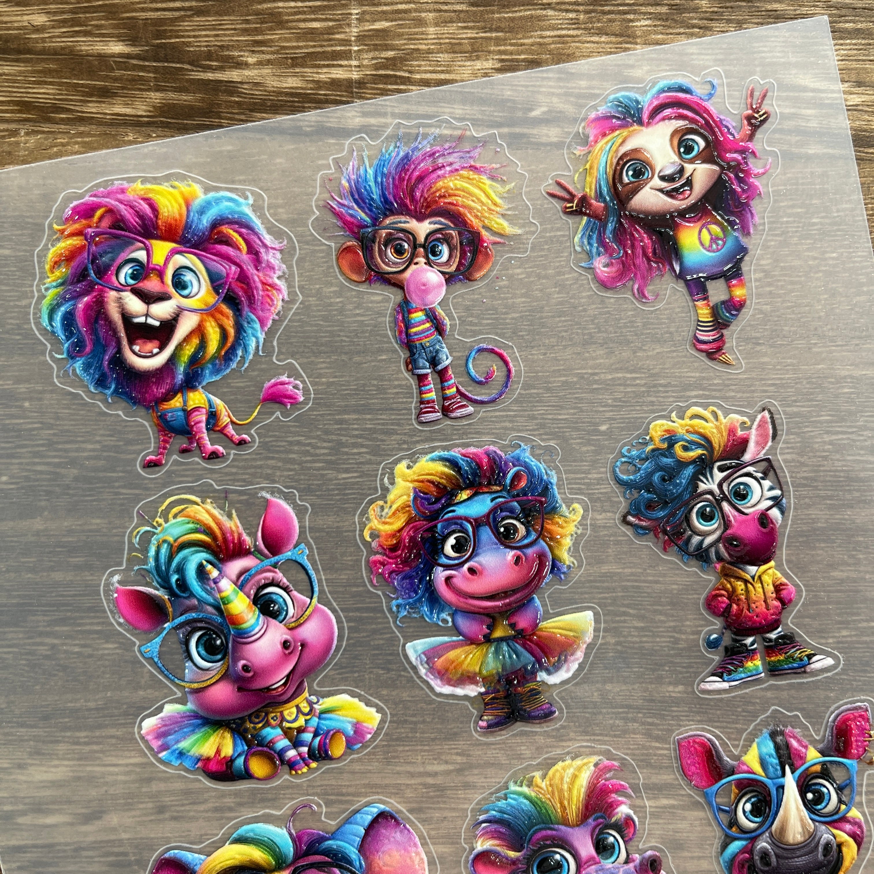 3D Rainbow animals PET Stickers 1pcs