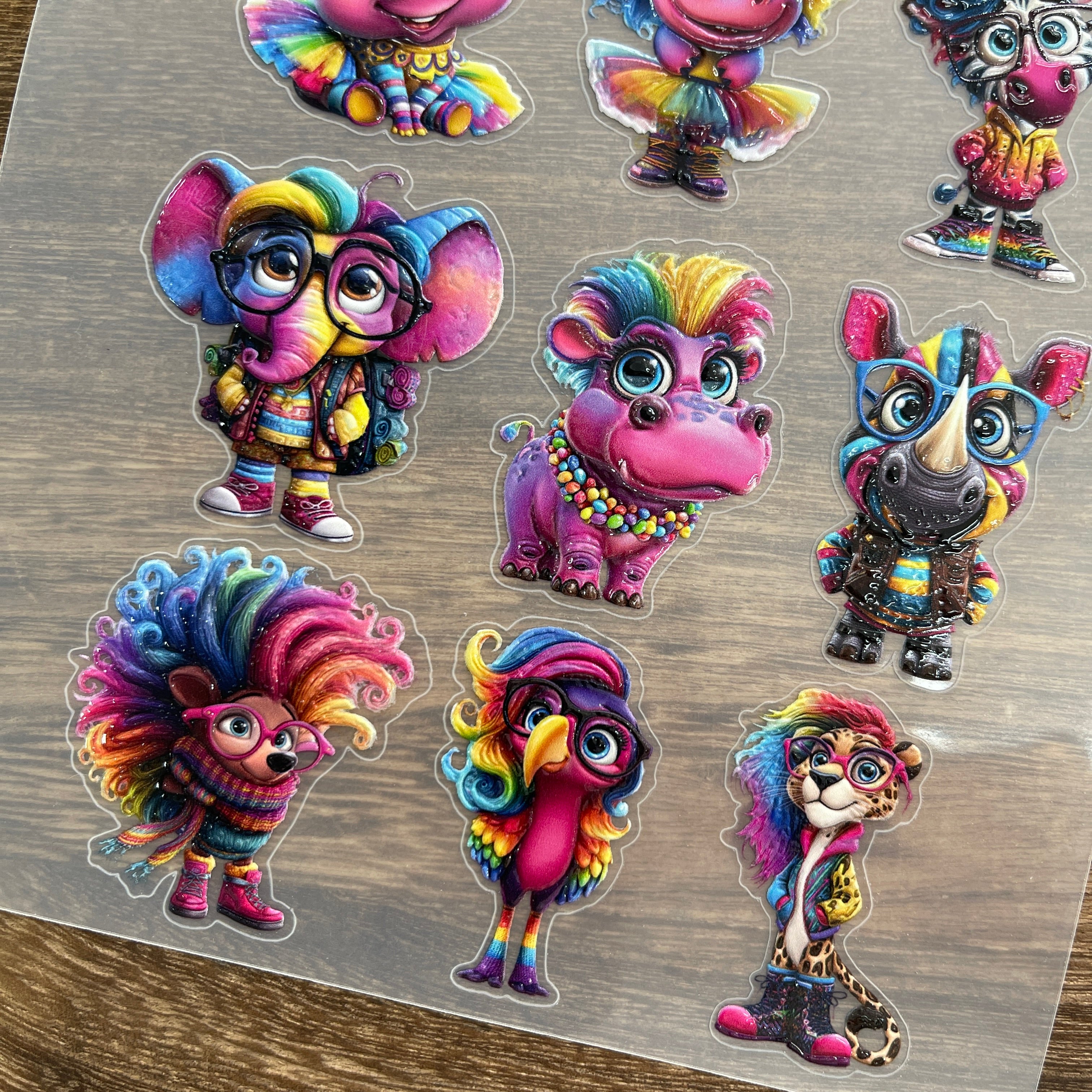 3D Rainbow animals PET Stickers 1pcs