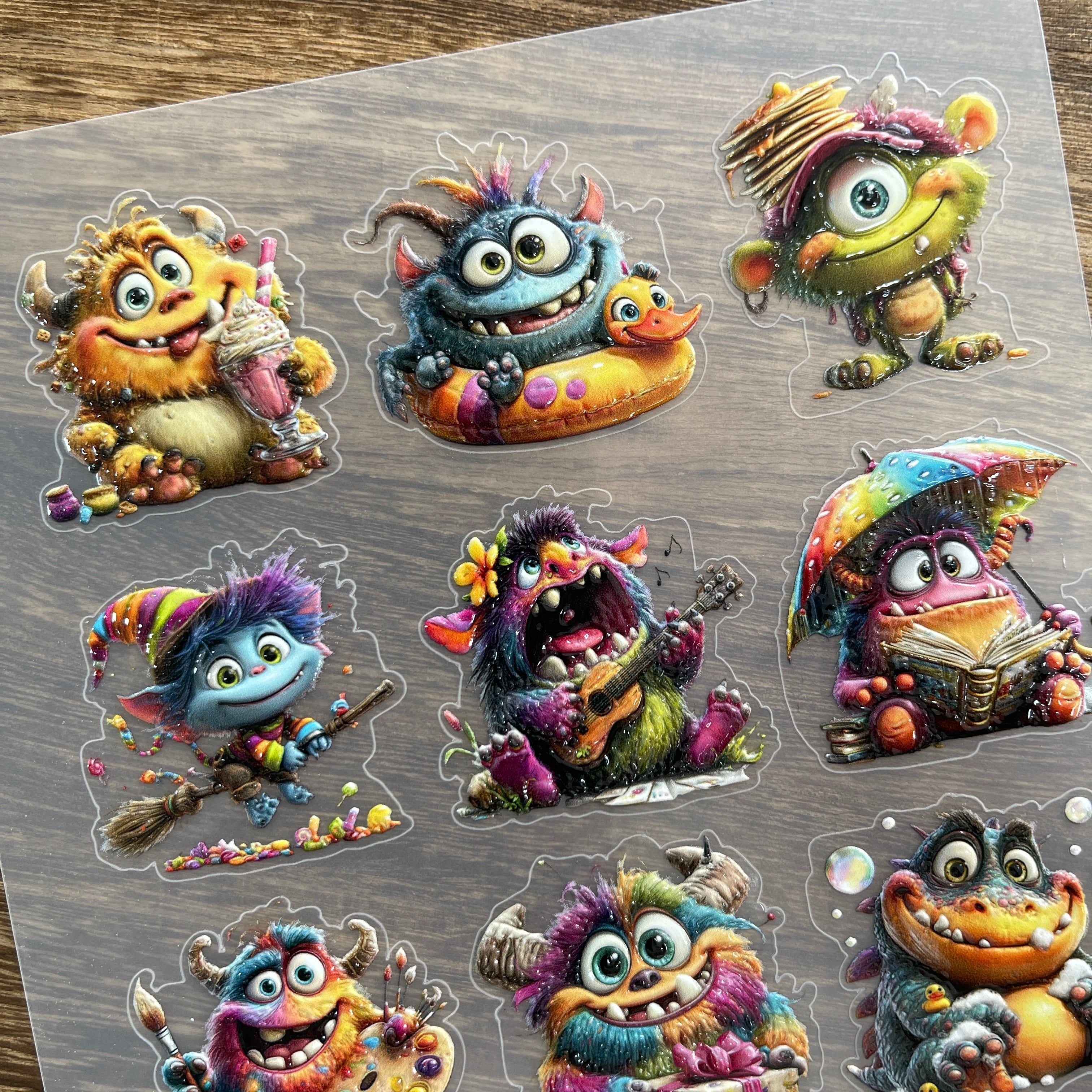 3D Colorful and interesting monsters PET Stickers 1pcs