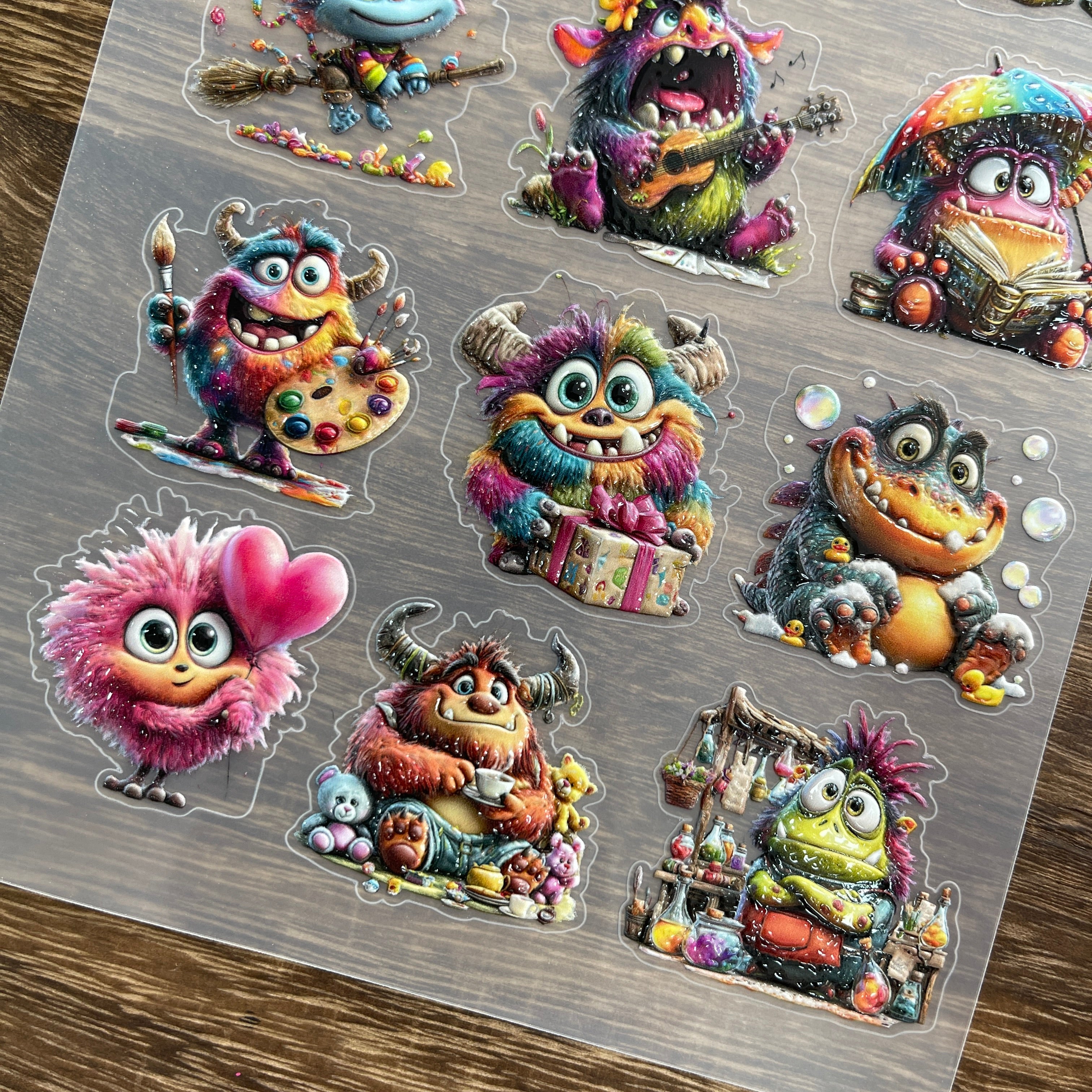 3D Colorful and interesting monsters PET Stickers 1pcs