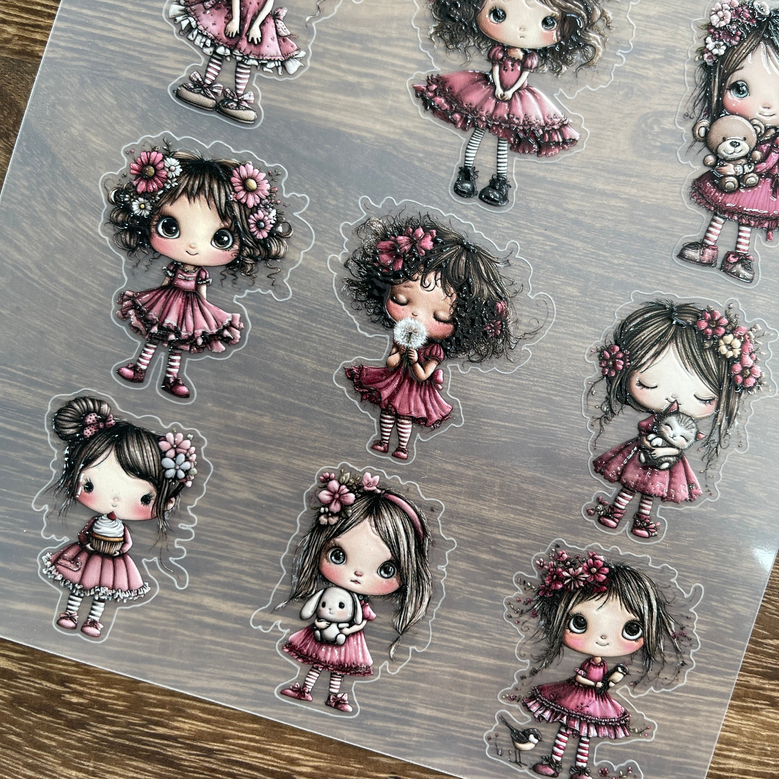 3D Cute girl PET Stickers 1pcs