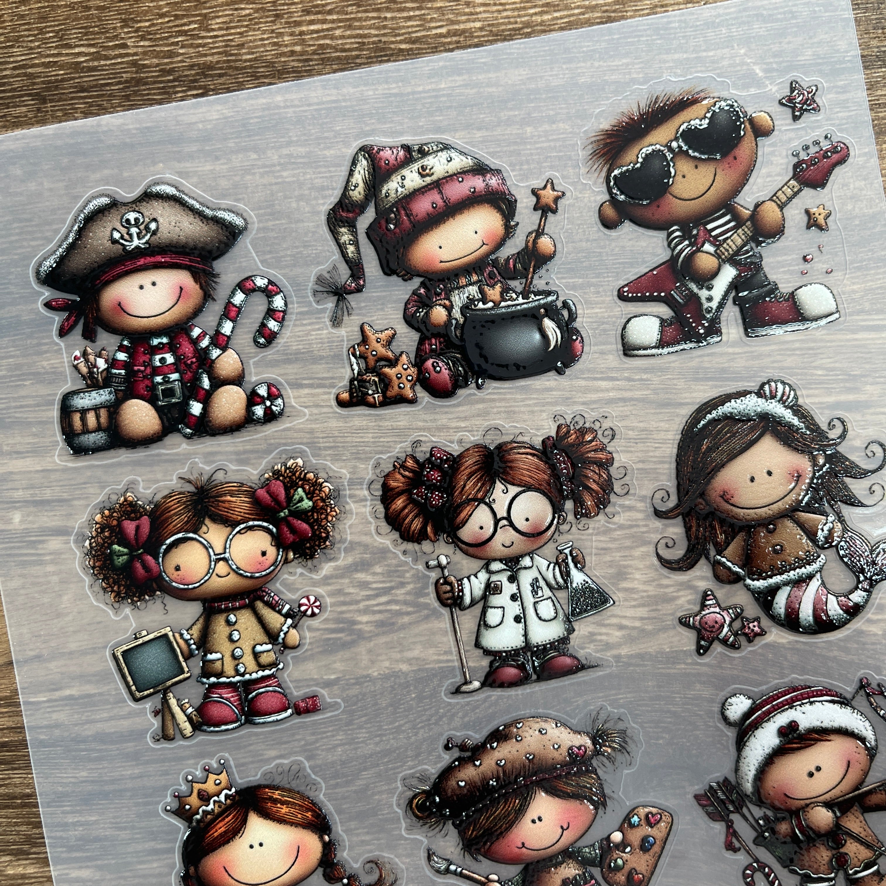 3D Gingerbread characters PET Stickers 1pcs