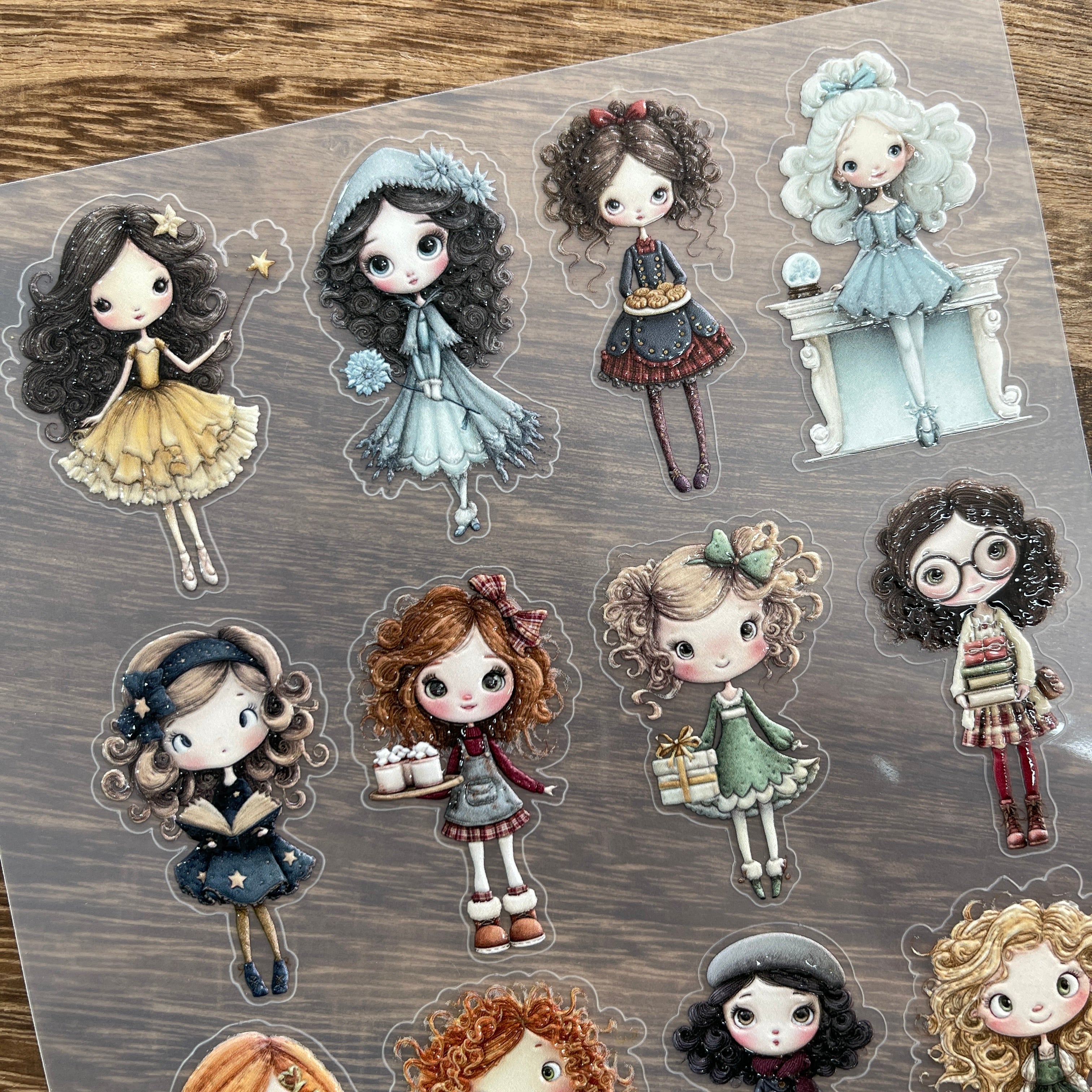 3D Cute curly-haired doll PET Stickers 1pcs