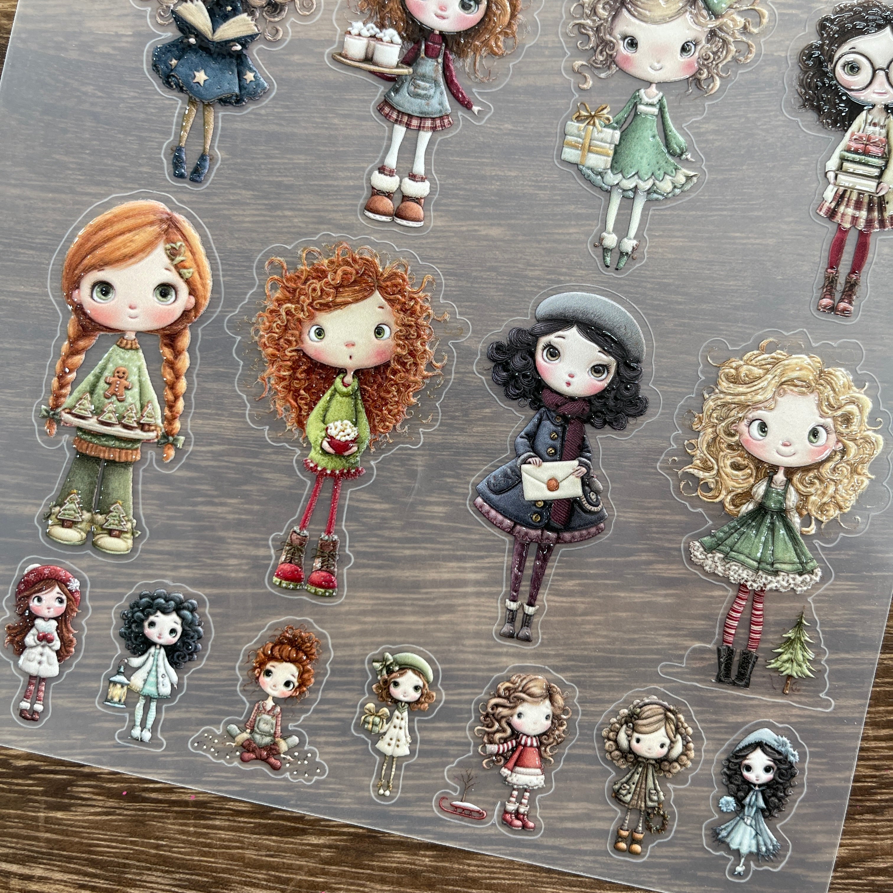 3D Cute curly-haired doll PET Stickers 1pcs