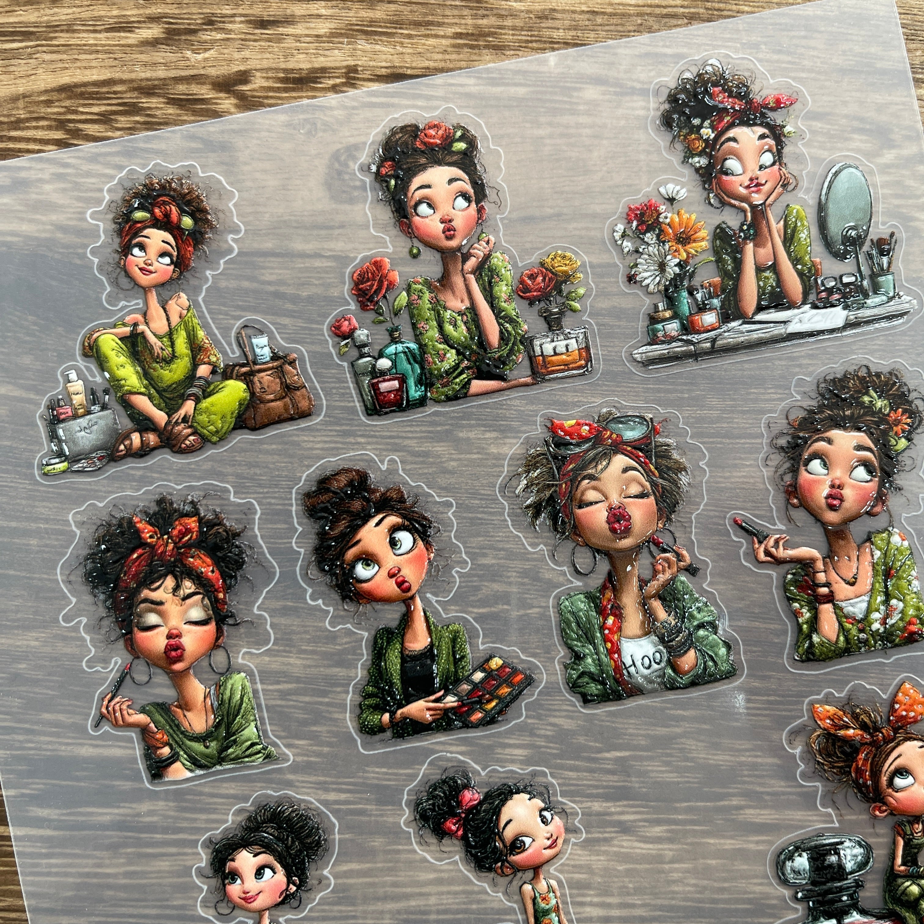 3D Girl with makeup PET Stickers 1pcs
