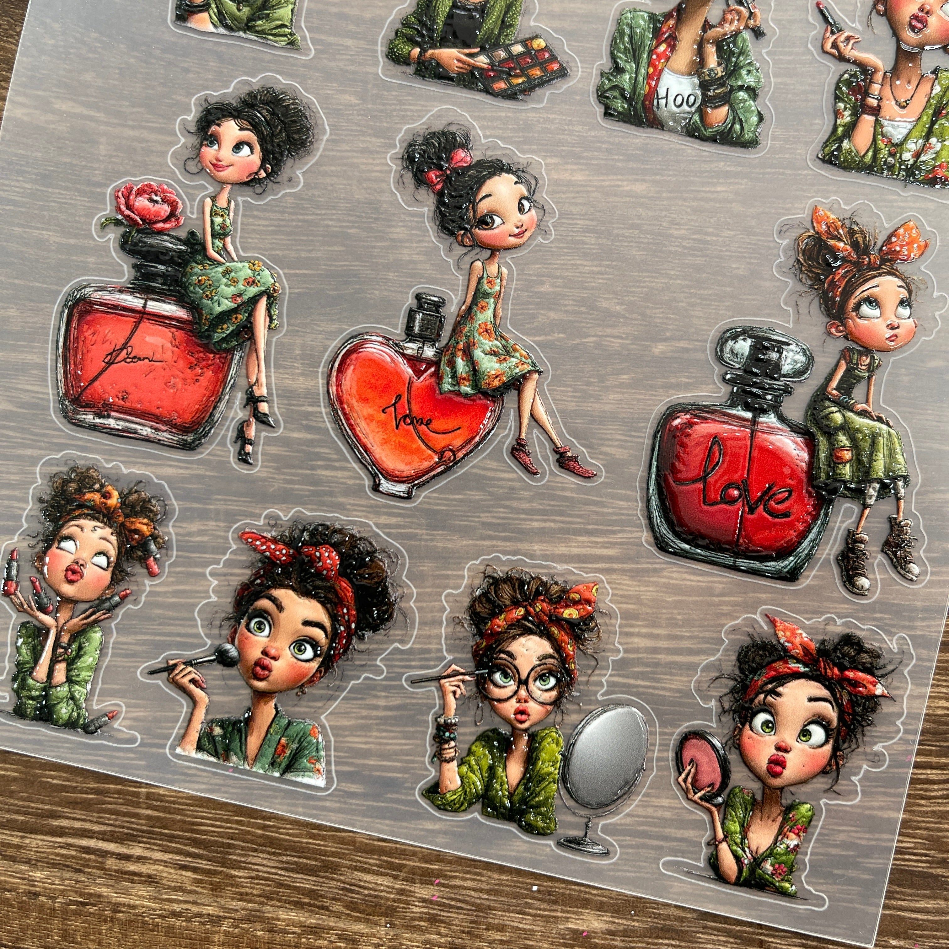 3D Girl with makeup PET Stickers 1pcs