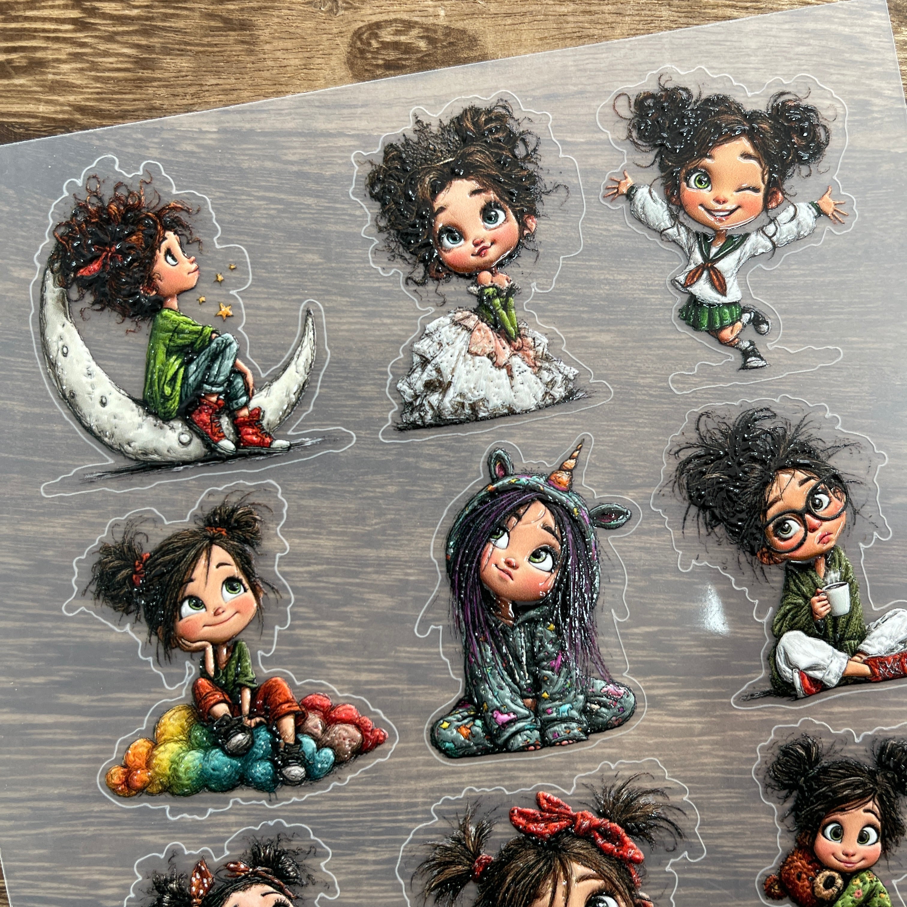 3D Cute girl PET Stickers 1pcs