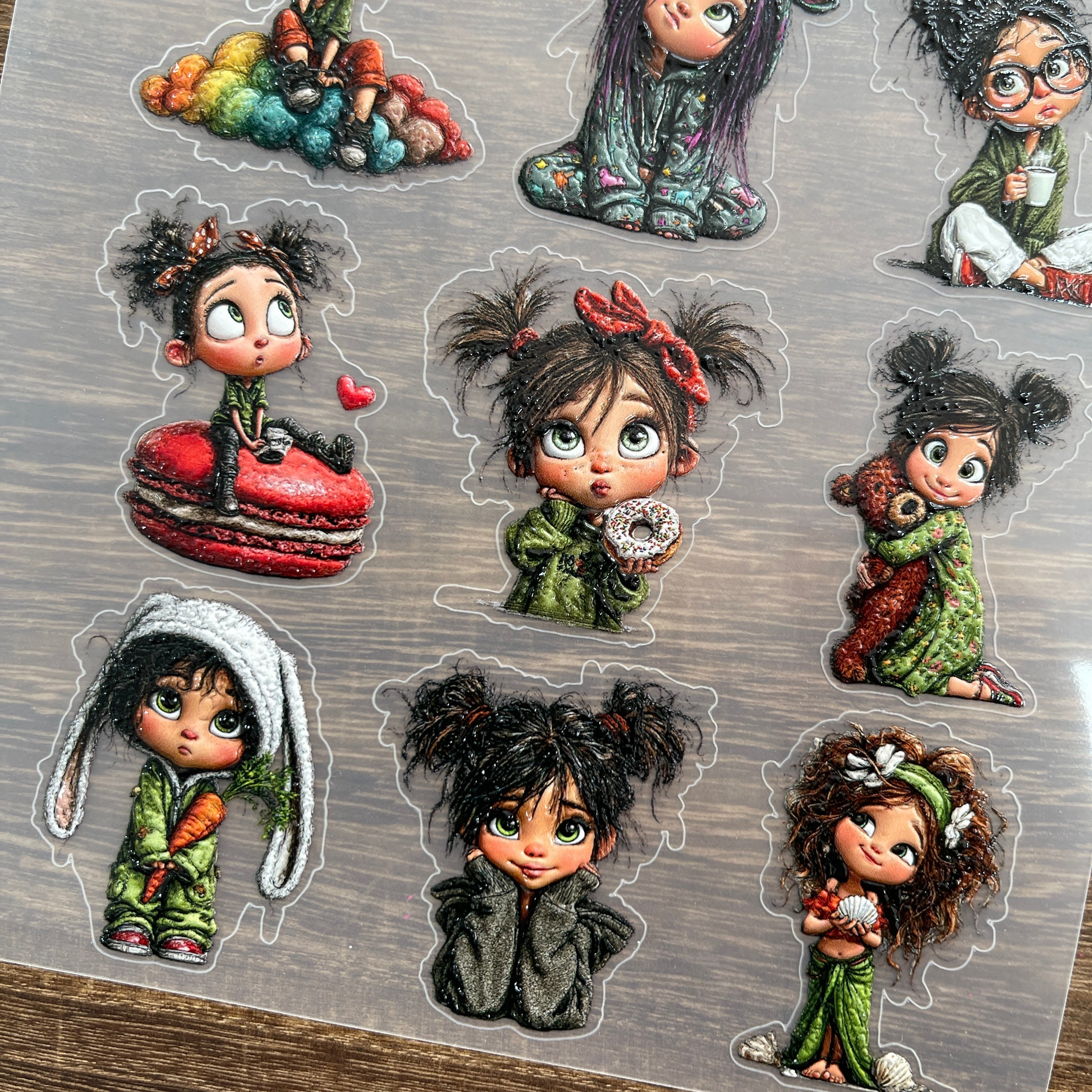 3D Cute girl PET Stickers 1pcs