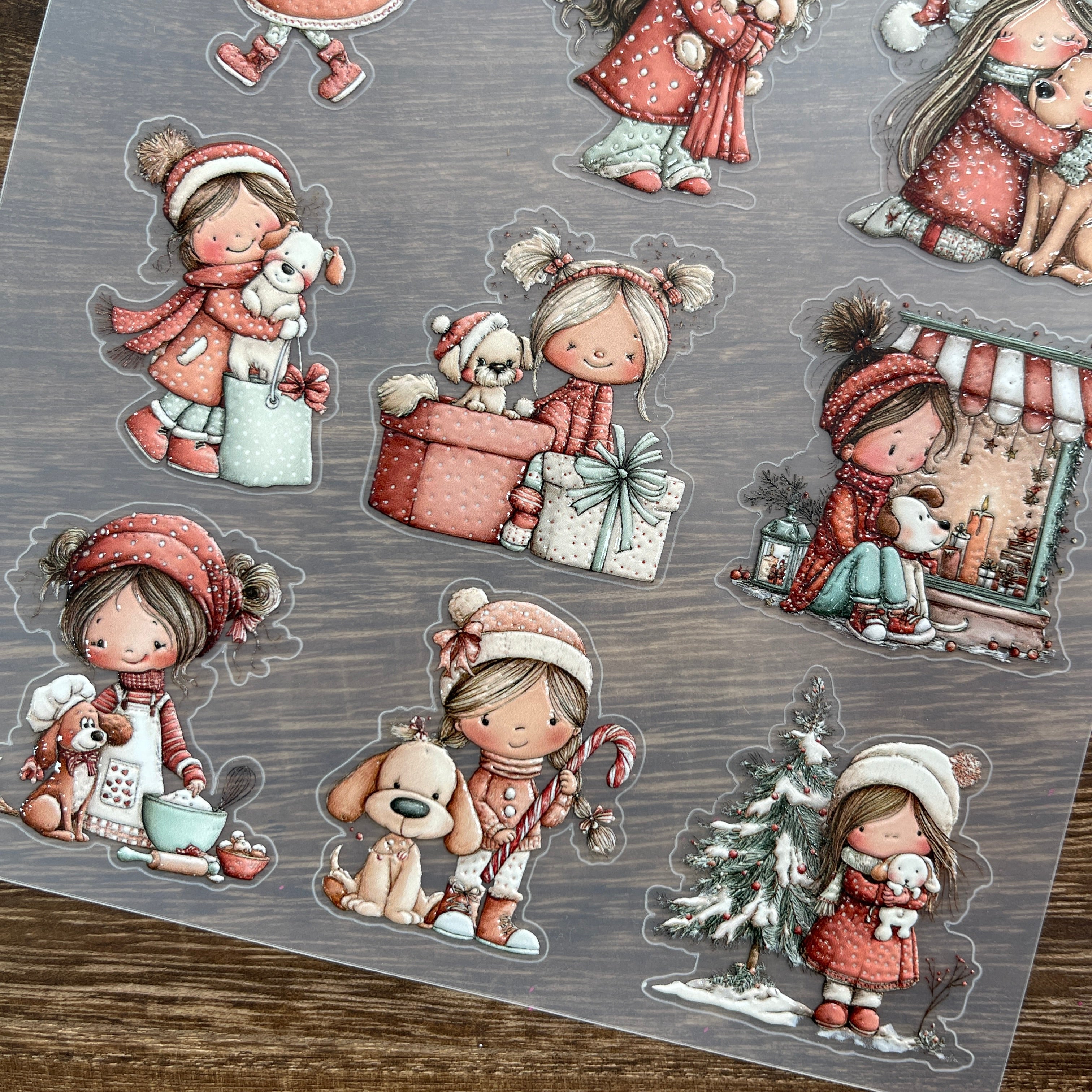 3D Little girl and puppy PET Stickers 1pcs