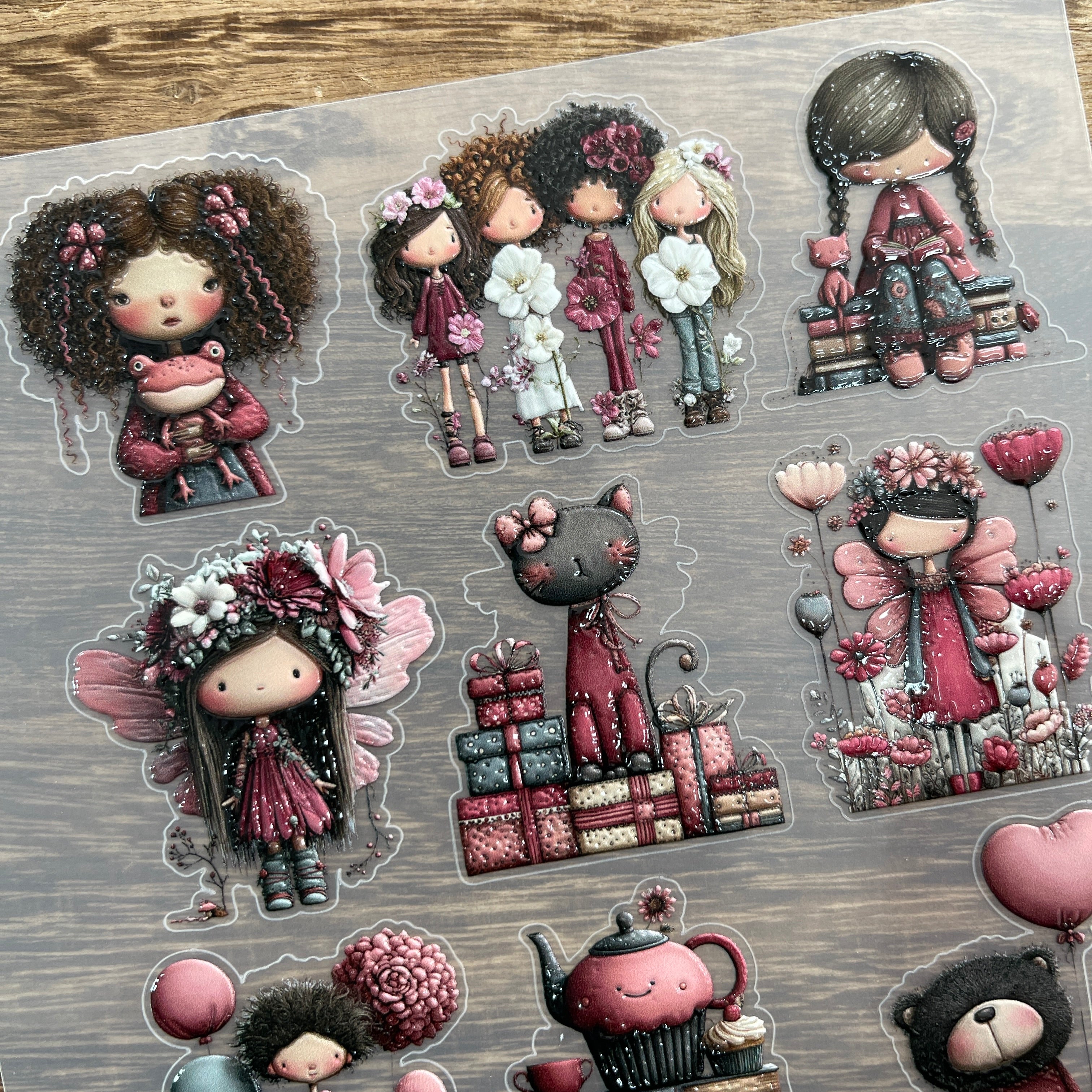 3D Playful girl PET Stickers 1pcs