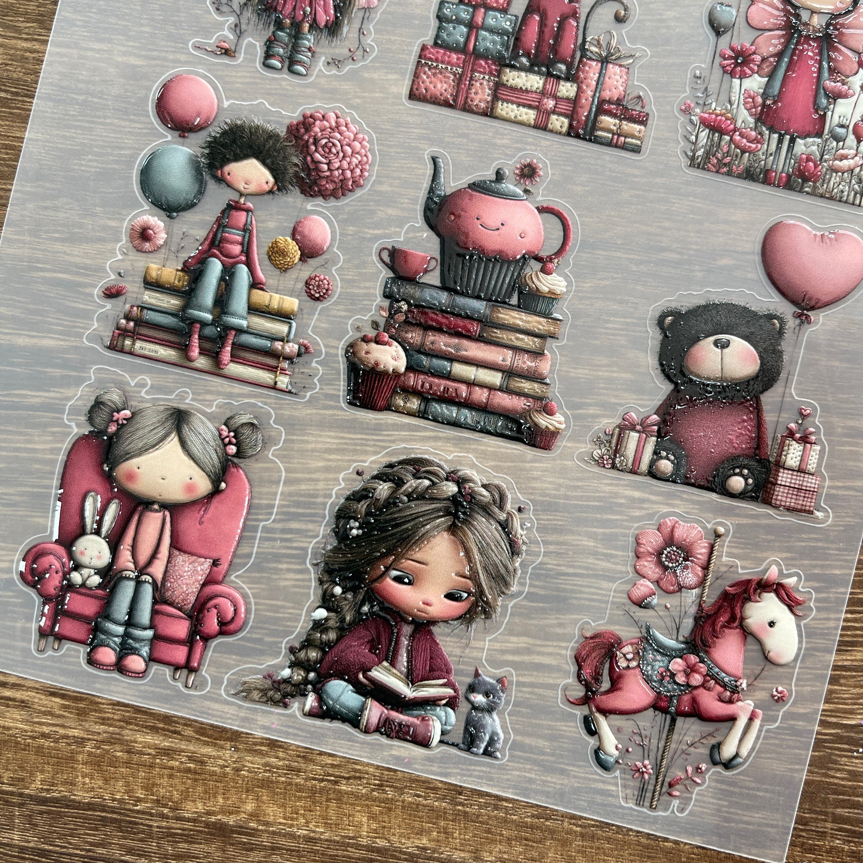 3D Playful girl PET Stickers 1pcs