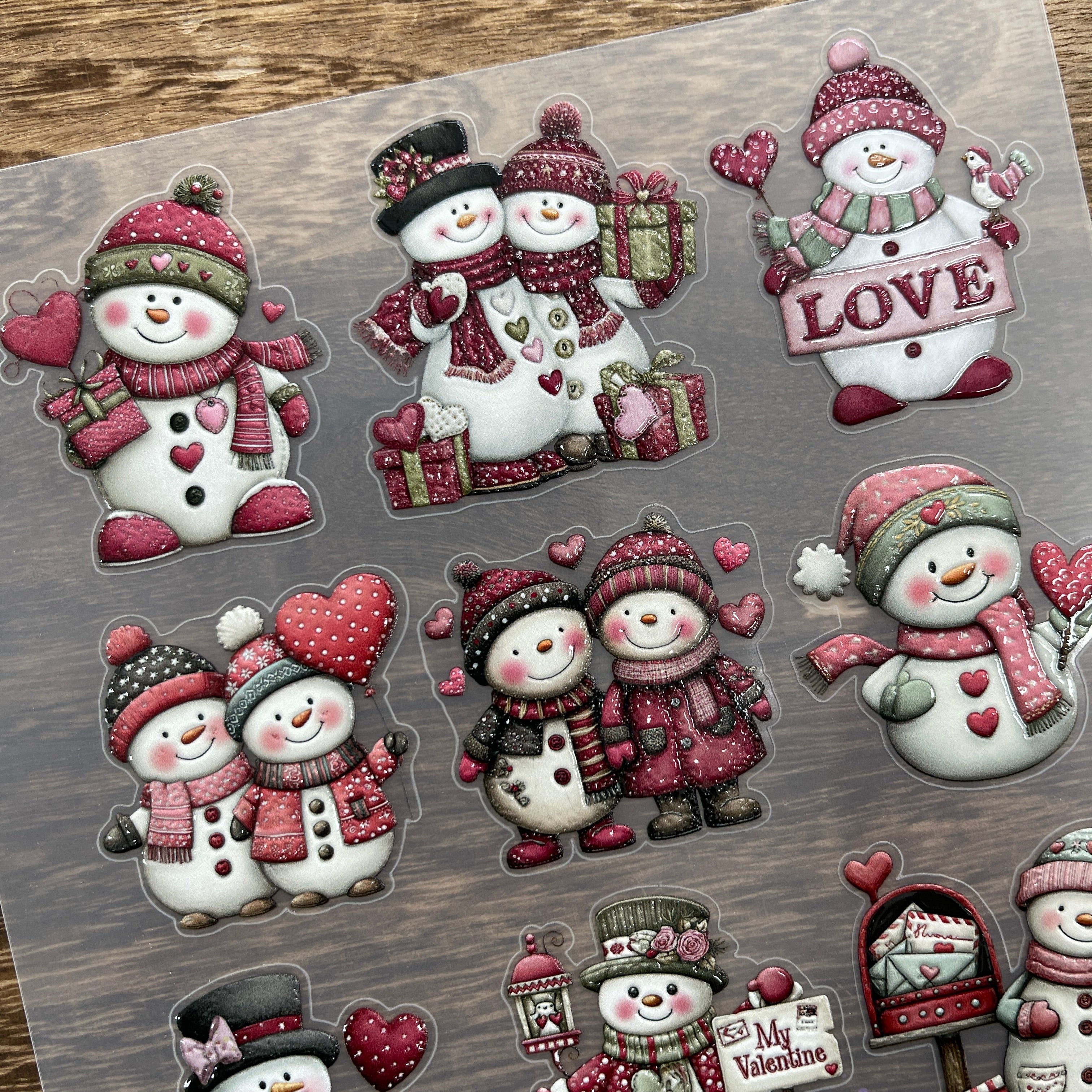 3D Valentine's Day Snowman PET Stickers 1pcs
