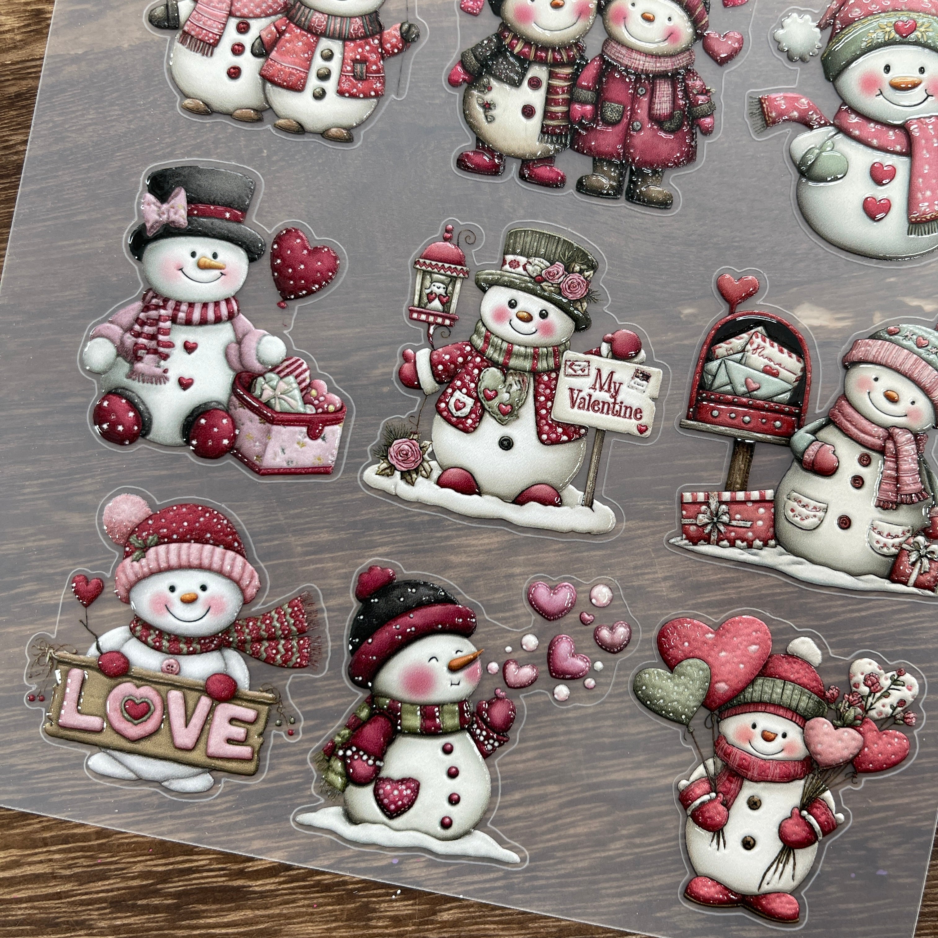 3D Valentine's Day Snowman PET Stickers 1pcs