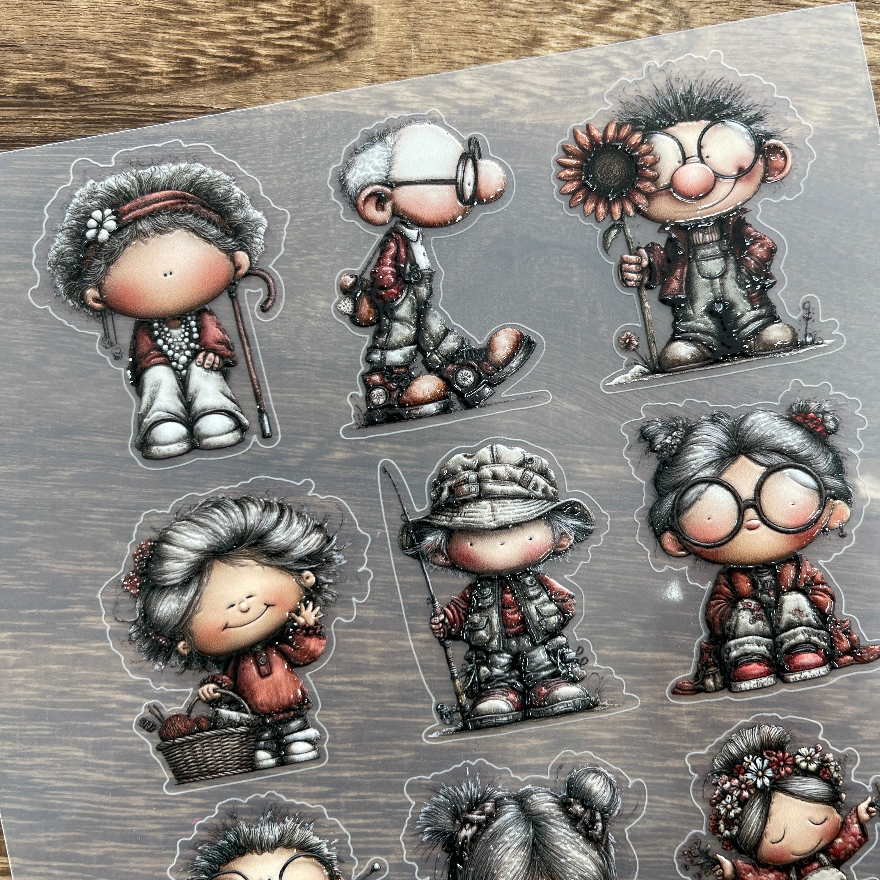 3D Elderly couple PET Stickers 1pcs