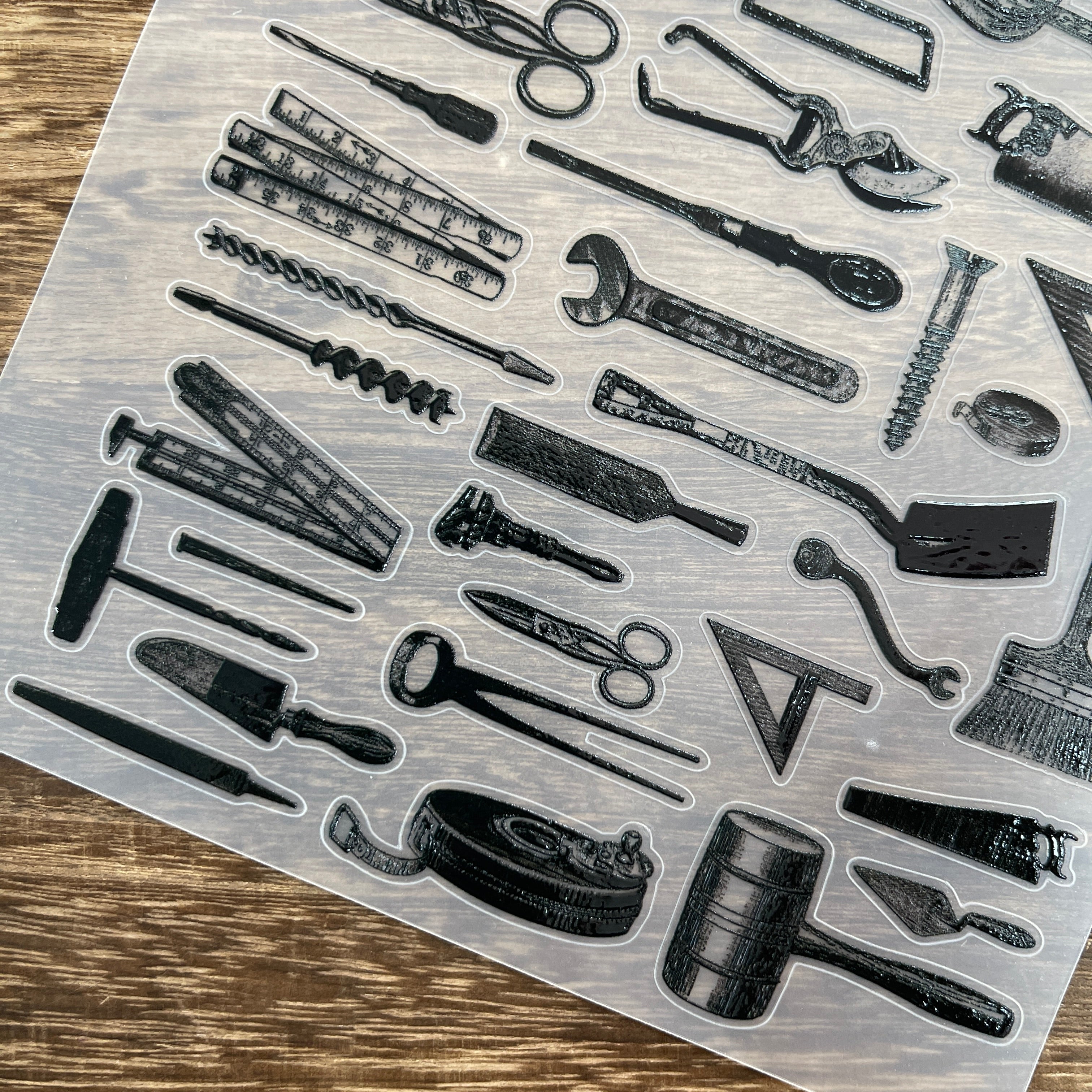 3D Black tools PET Stickers 1pcs