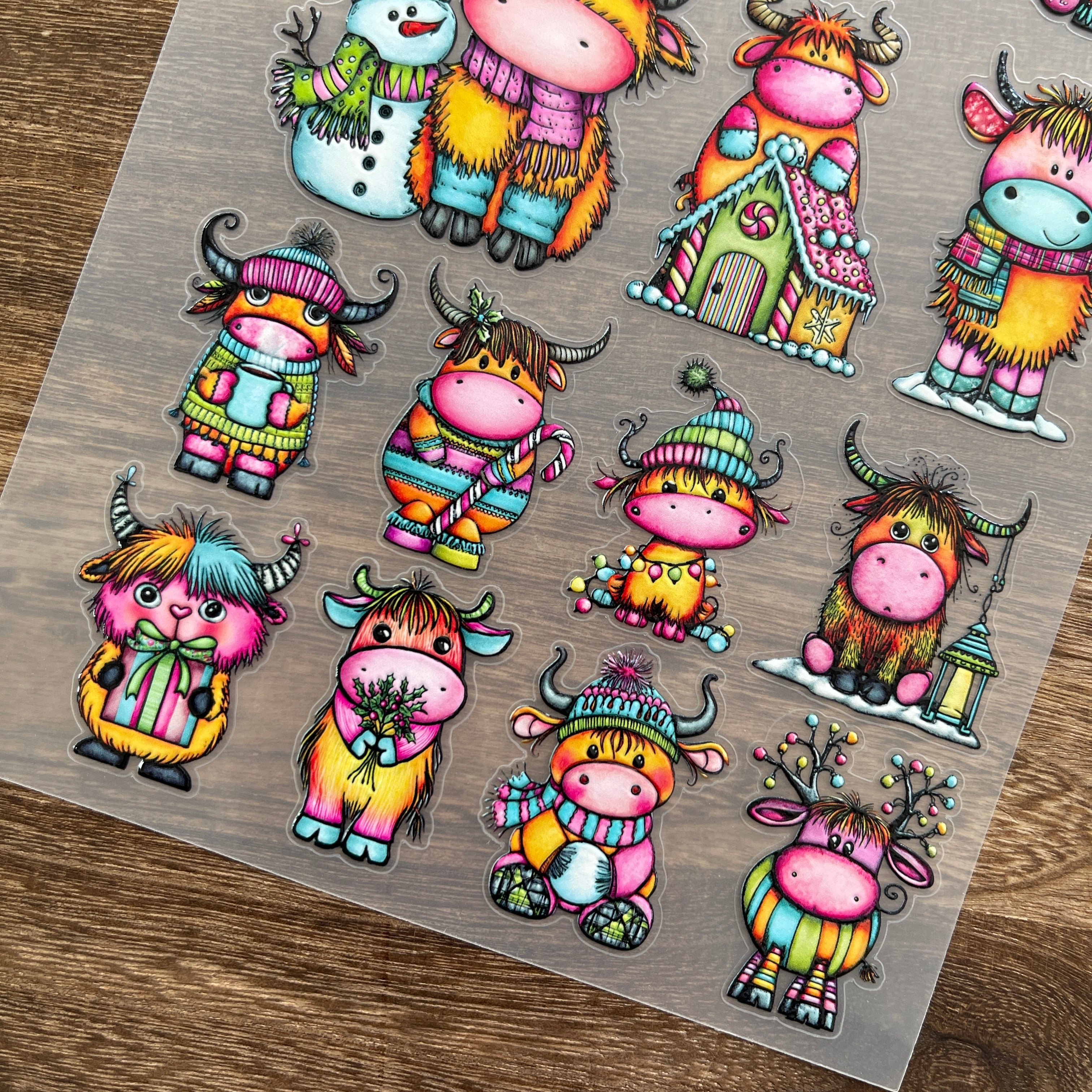 3D Christmas Highland Bull PET Stickers 1pcs