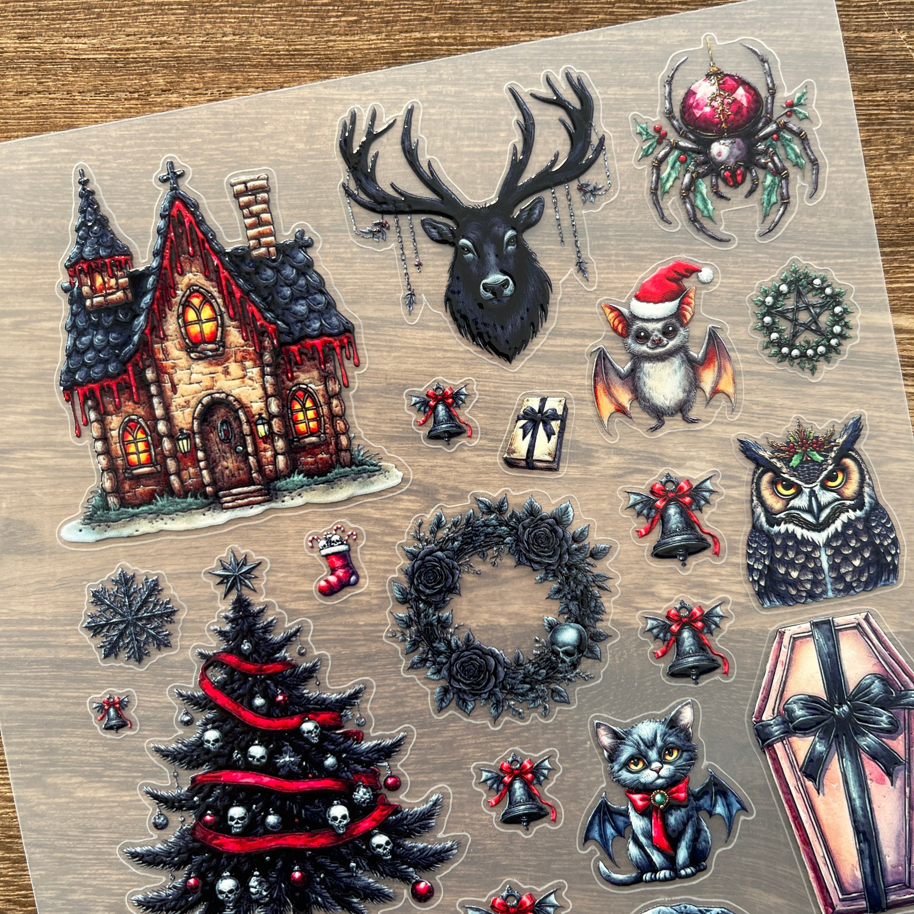 3D Dark christmas PET Stickers 1pcs