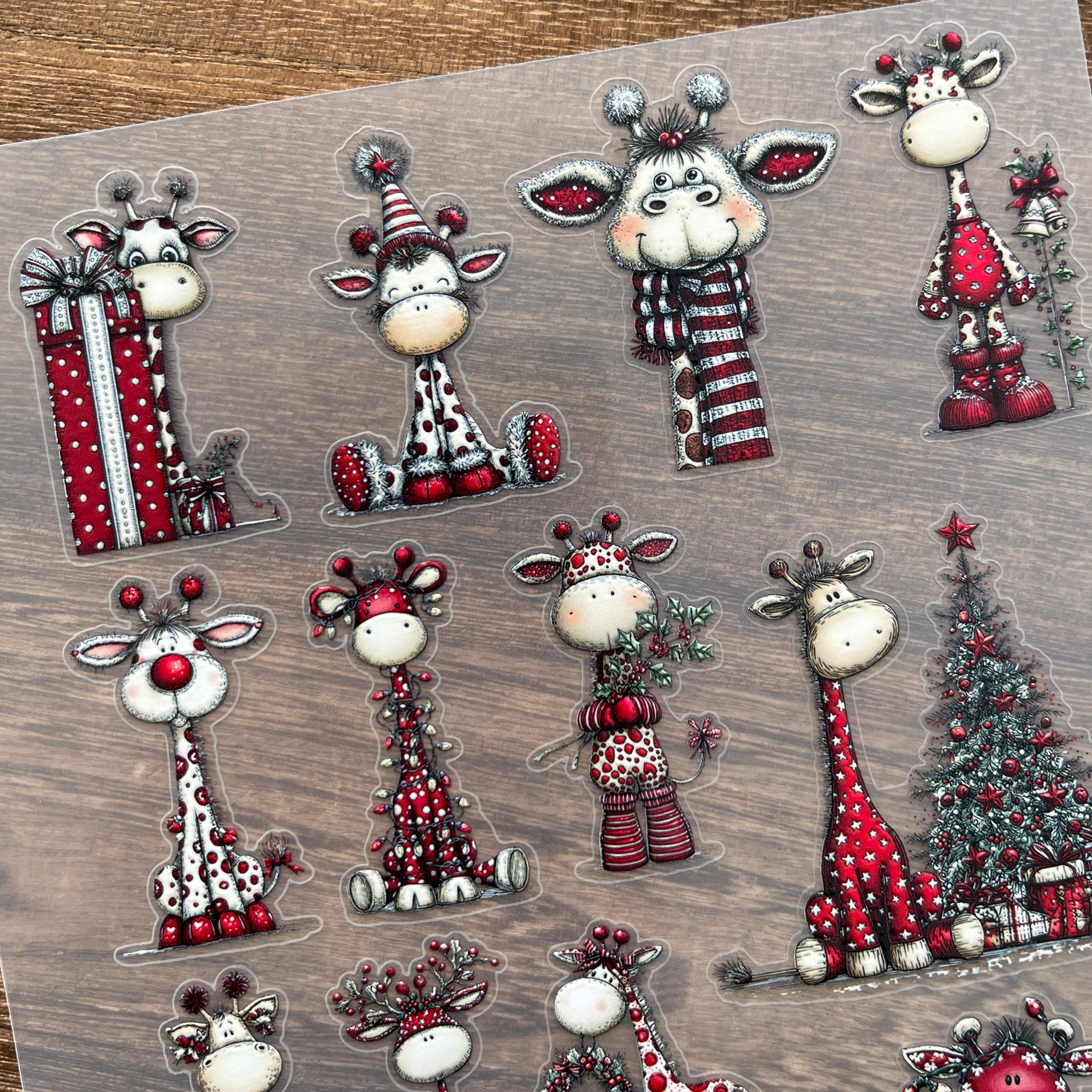 3D Christmas Giraffe PET Stickers 1pcs