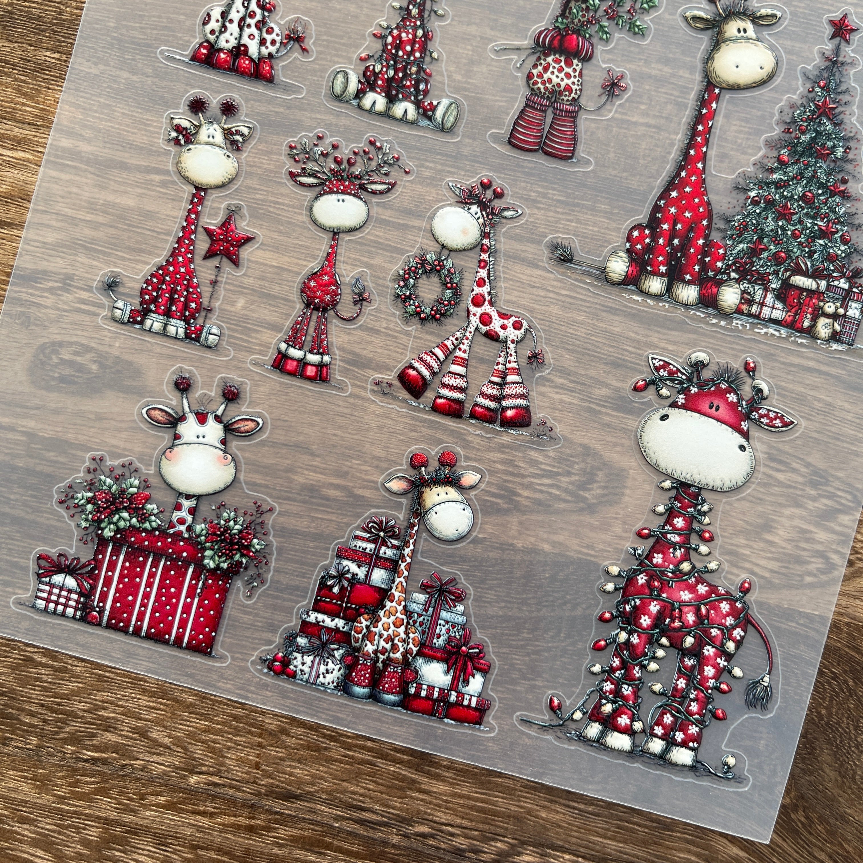 3D Christmas Giraffe PET Stickers 1pcs