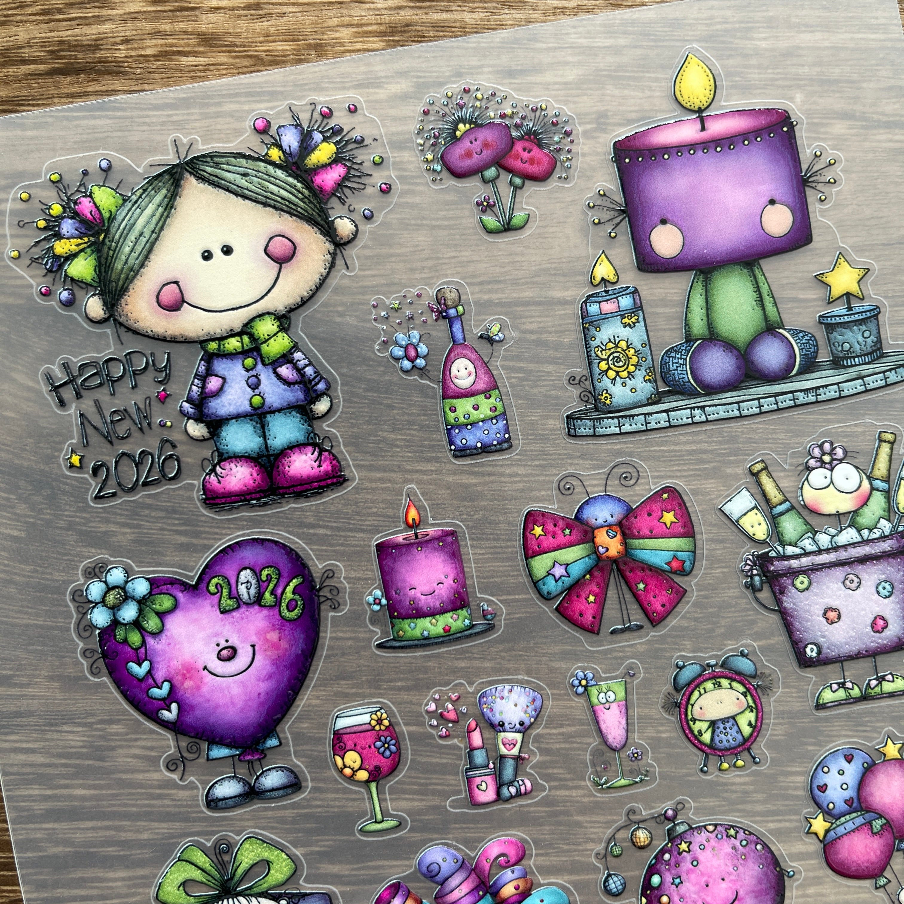 3D Purple 2026 New Year Girl PET Stickers 1pcs