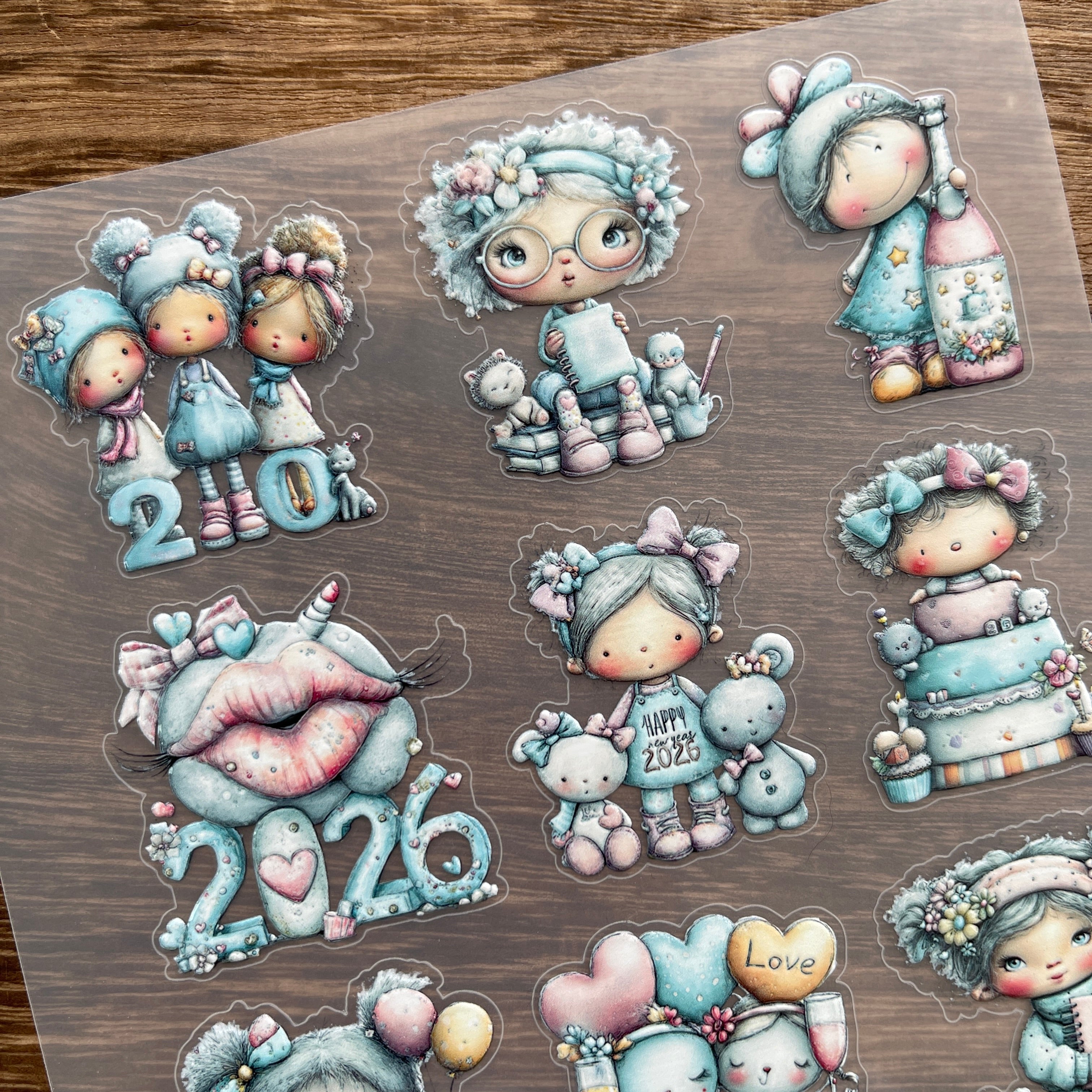 3D 2026 New Year Girl PET Stickers 1pcs
