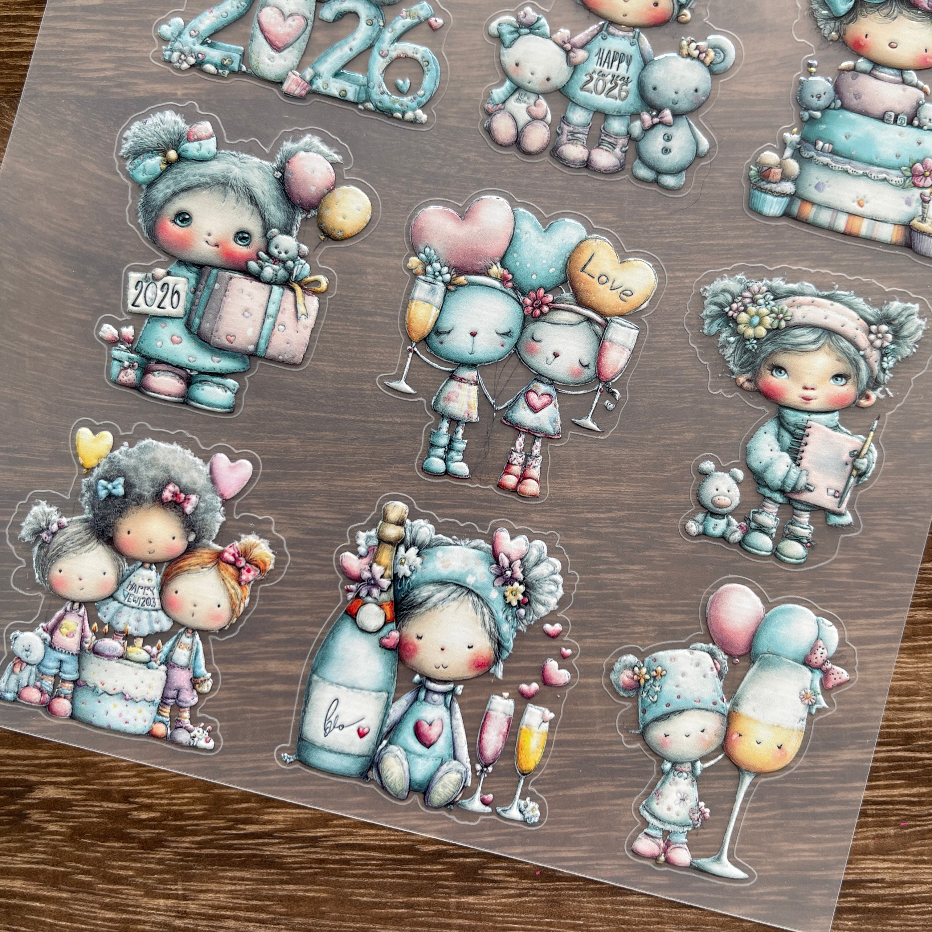 3D 2026 New Year Girl PET Stickers 1pcs